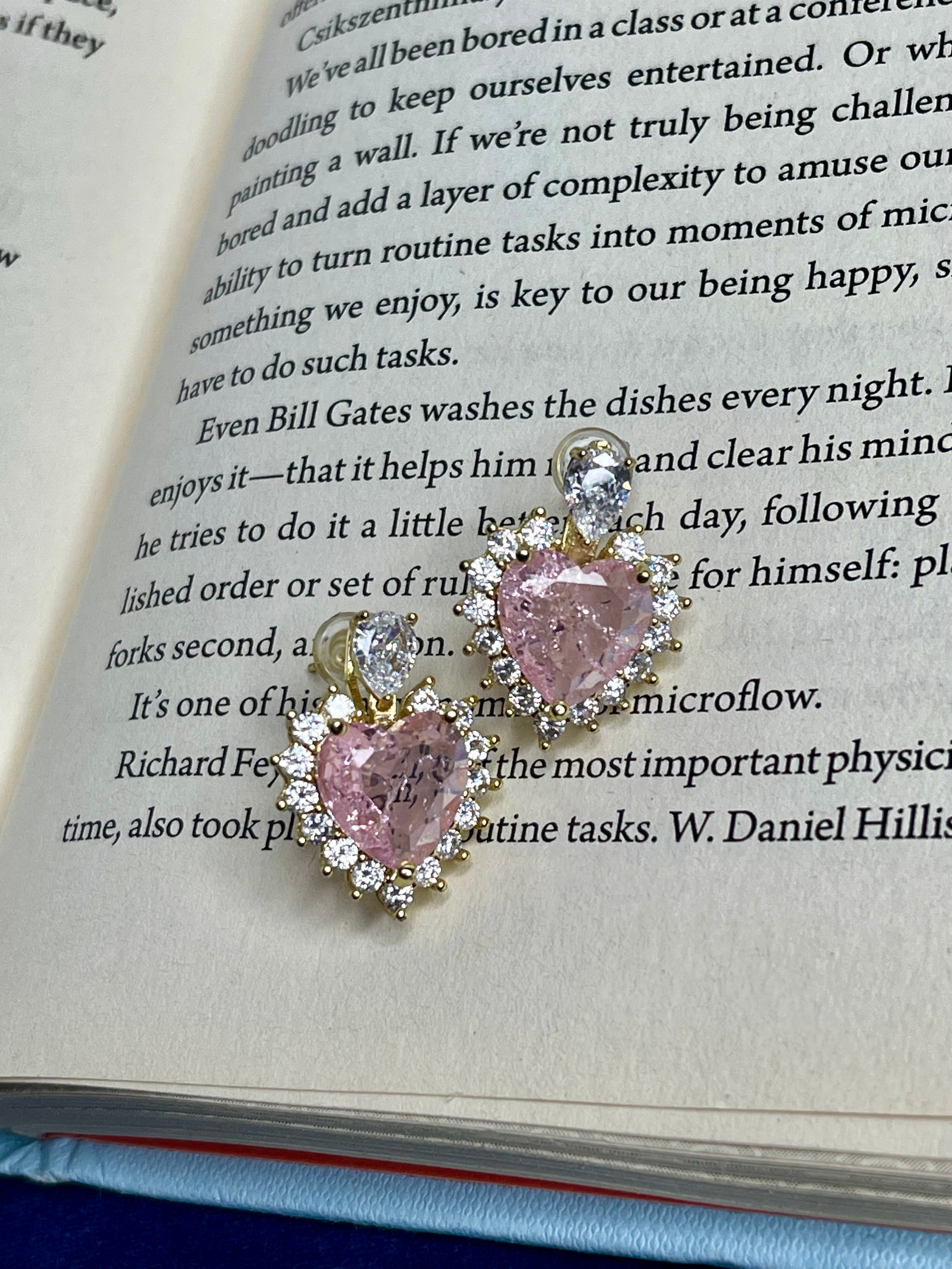 Pink Heart Crystal Studs