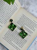 Green Square Earrings