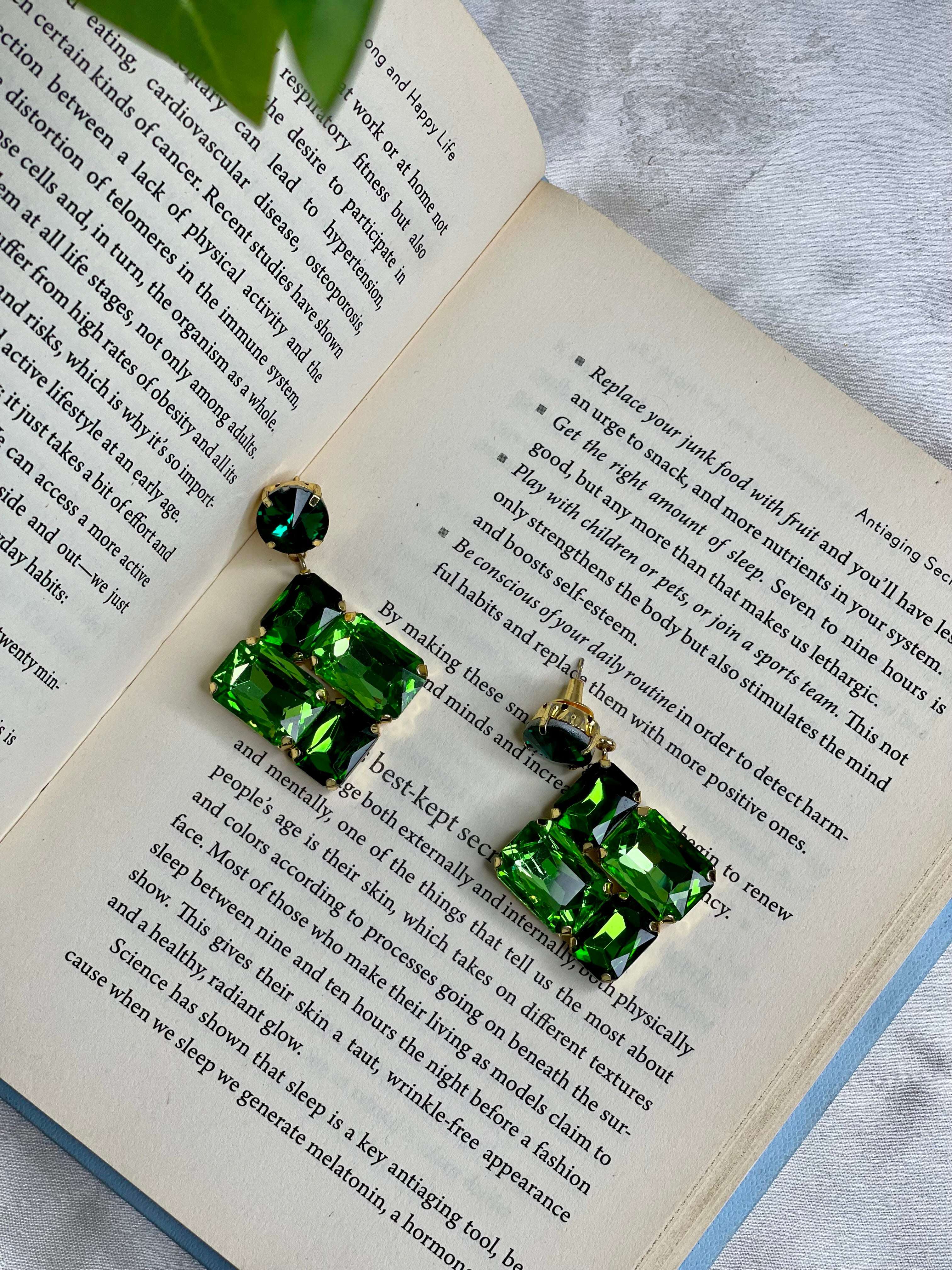 Green Square Earrings