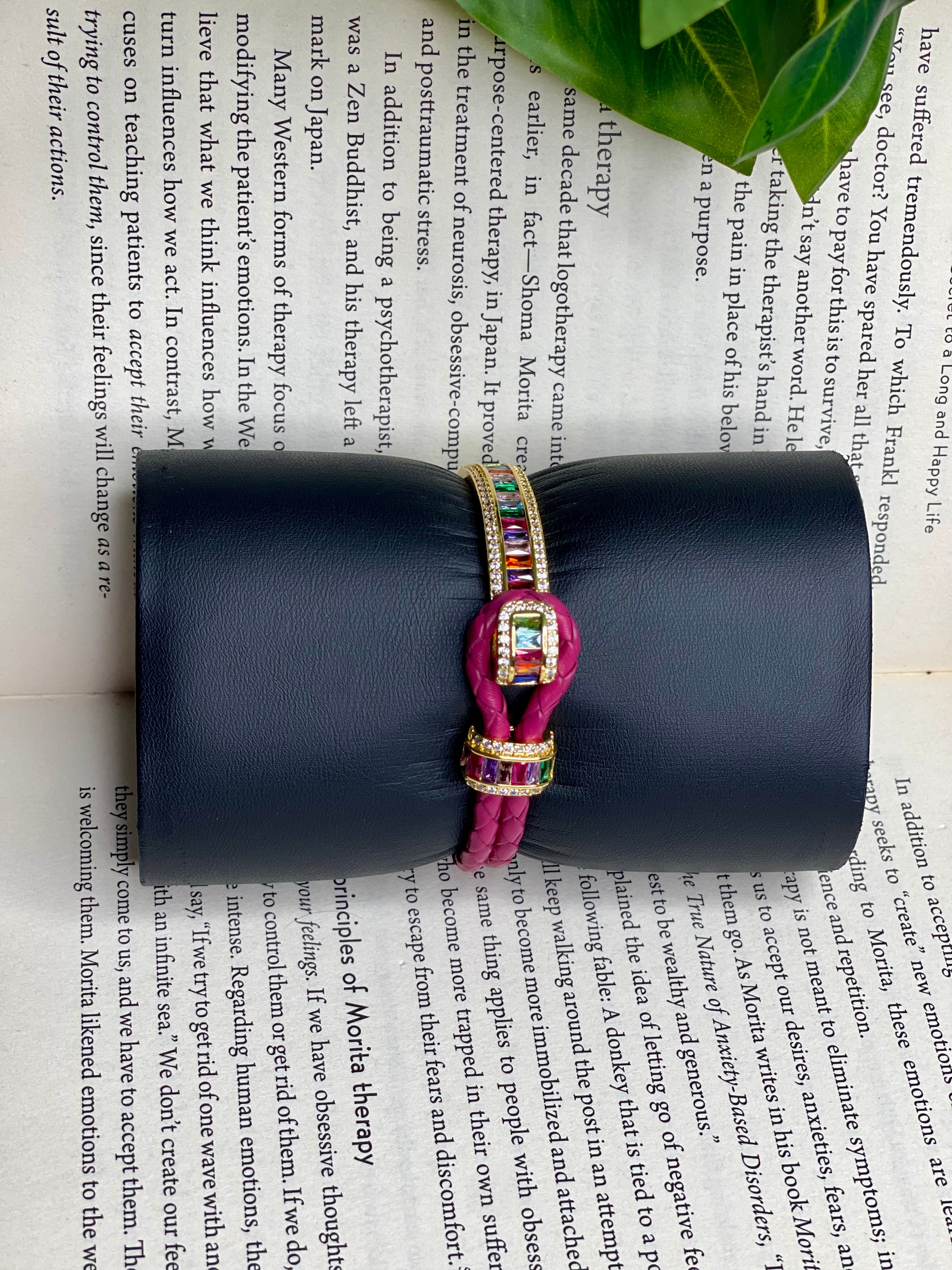 Pink Multicolour Leather Bracelet