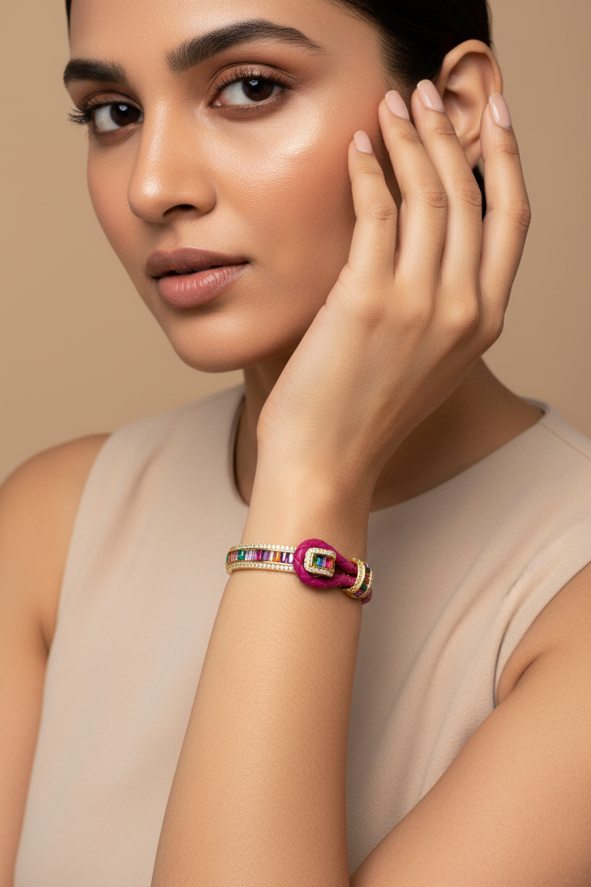 Pink Multicolour Leather Bracelet