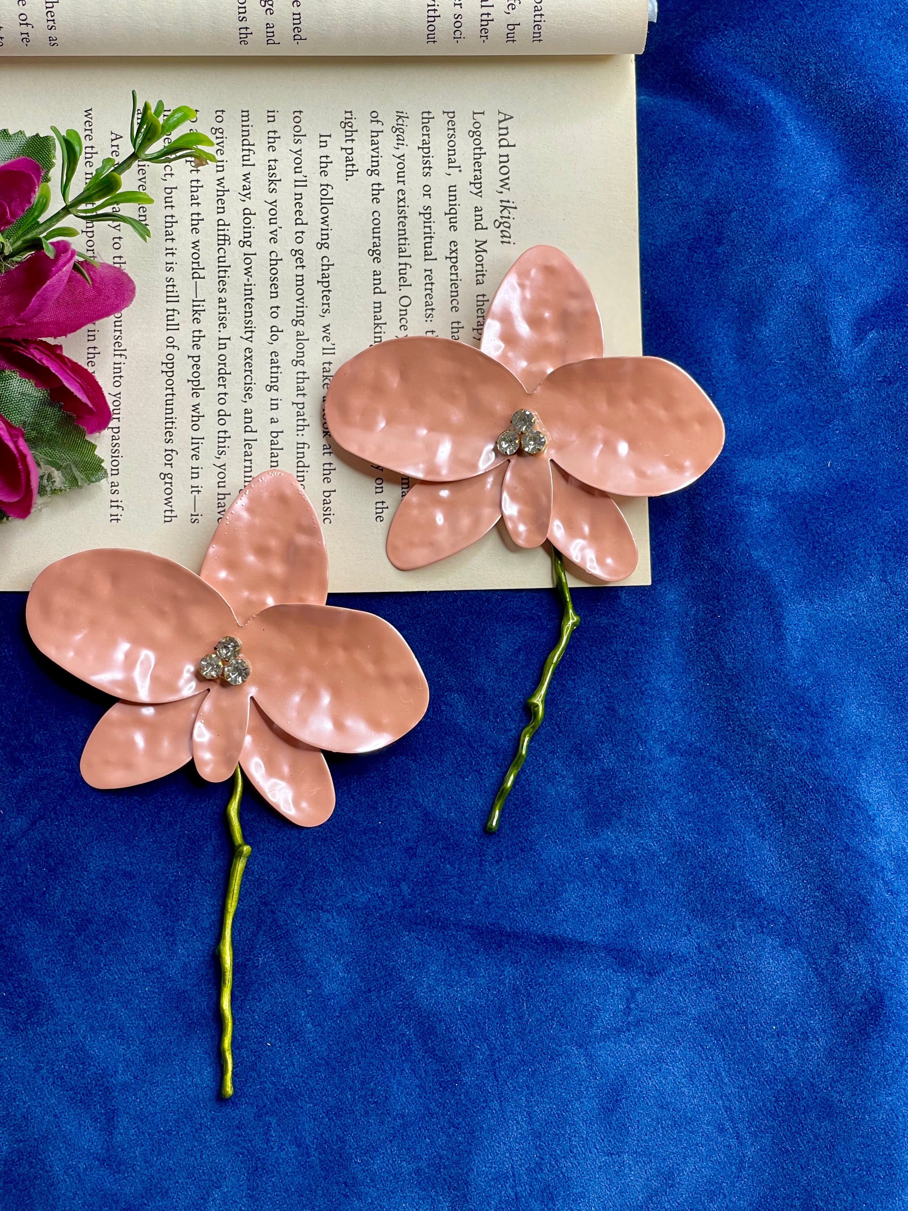 Peach Floral Statement Earrings