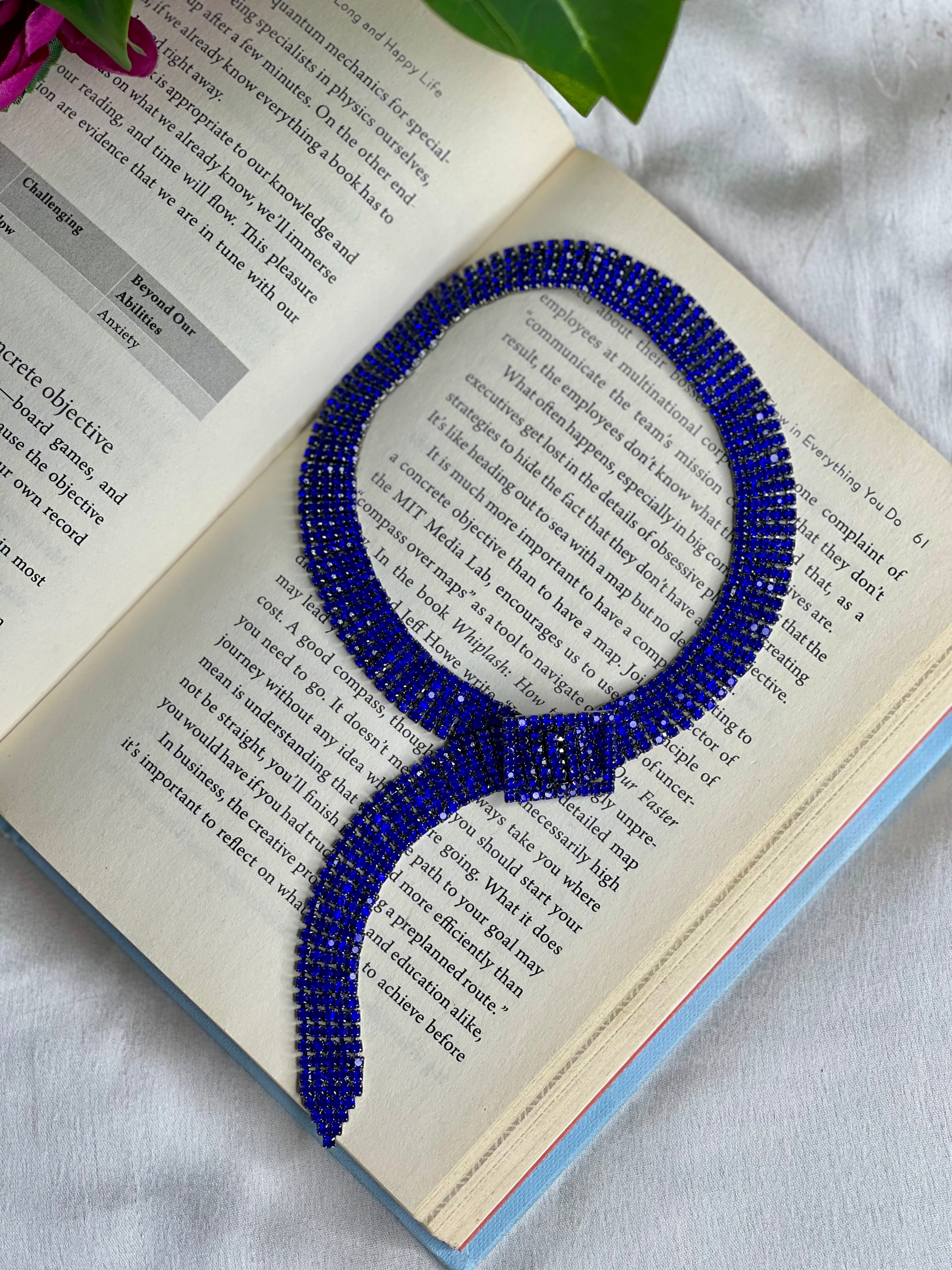 Blue Rhinestone Belt Necklace