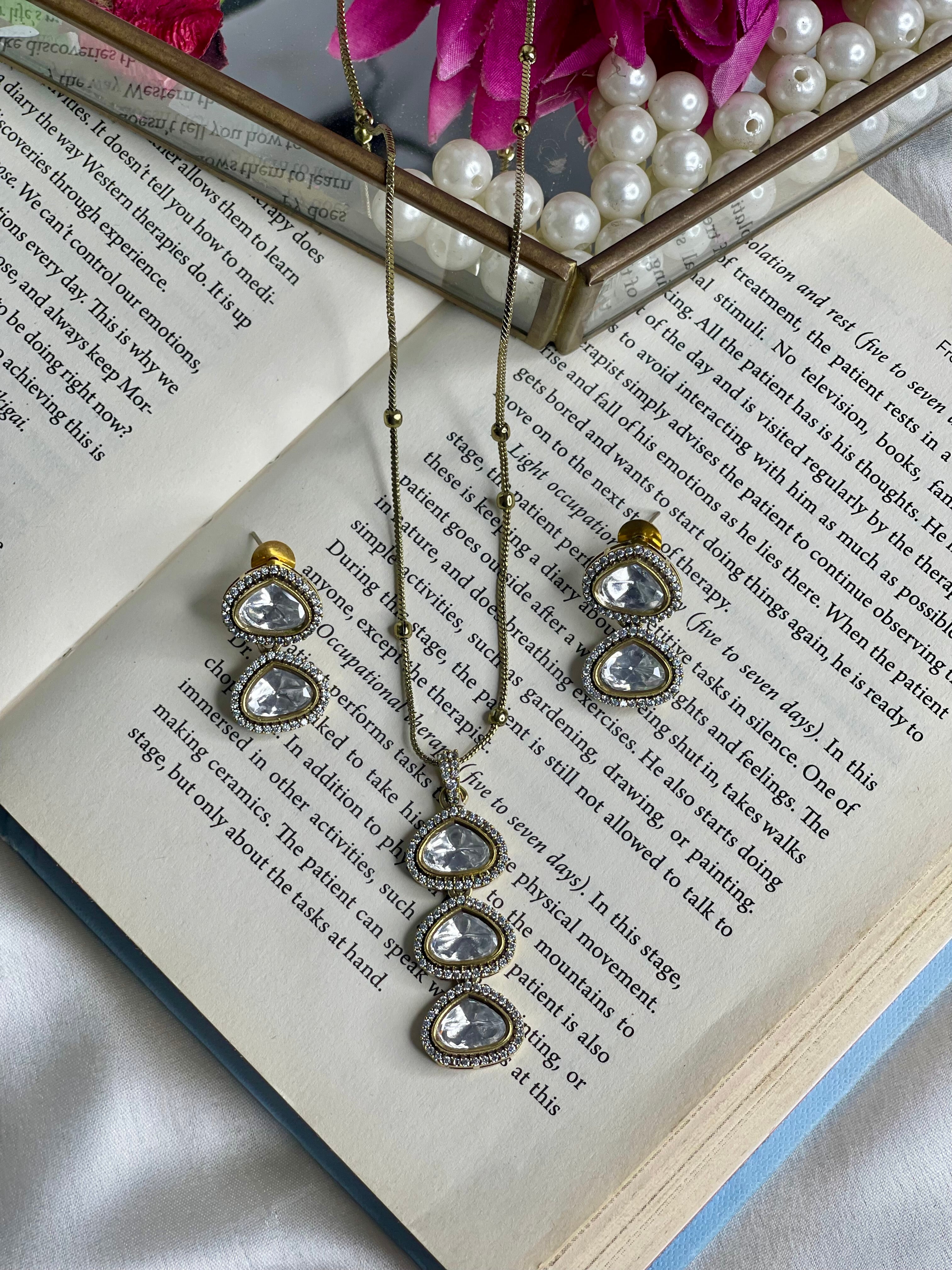 Polki Teardrop Pendant Set