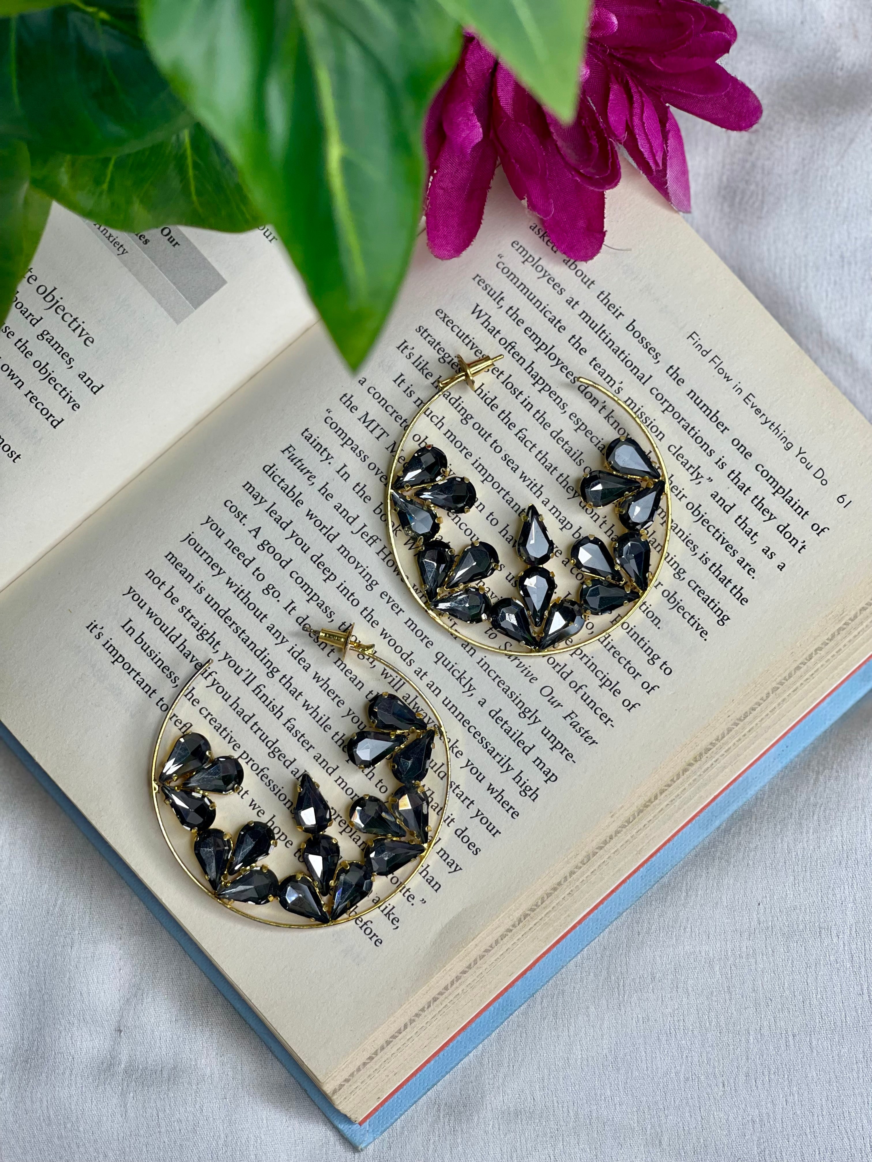 Midnight Bloom Crystal Hoops