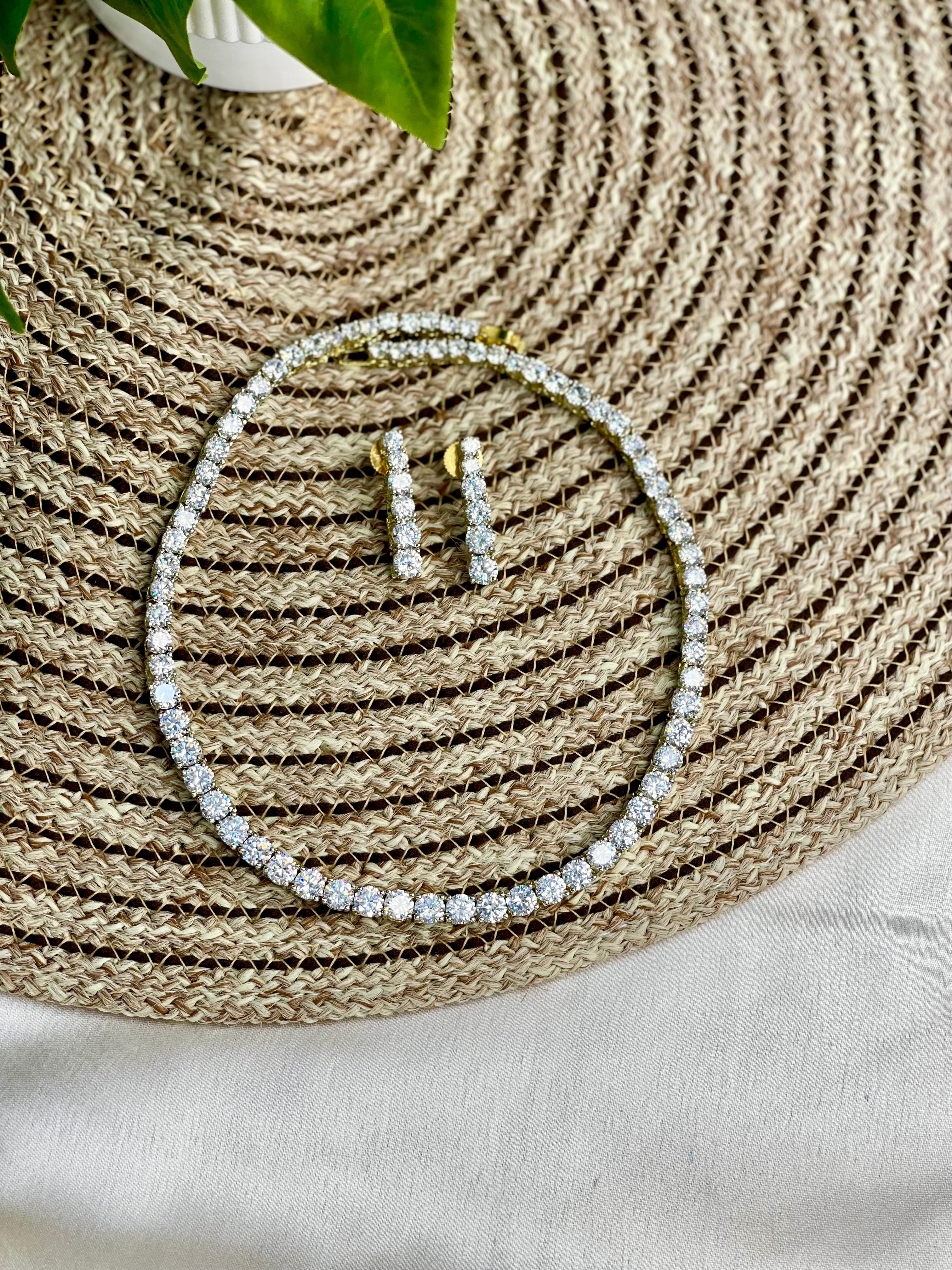 Diamond Tennis Set With 2 pair of Earrings