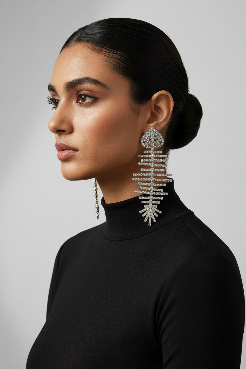 Crystal Fishbone Statement Earrings