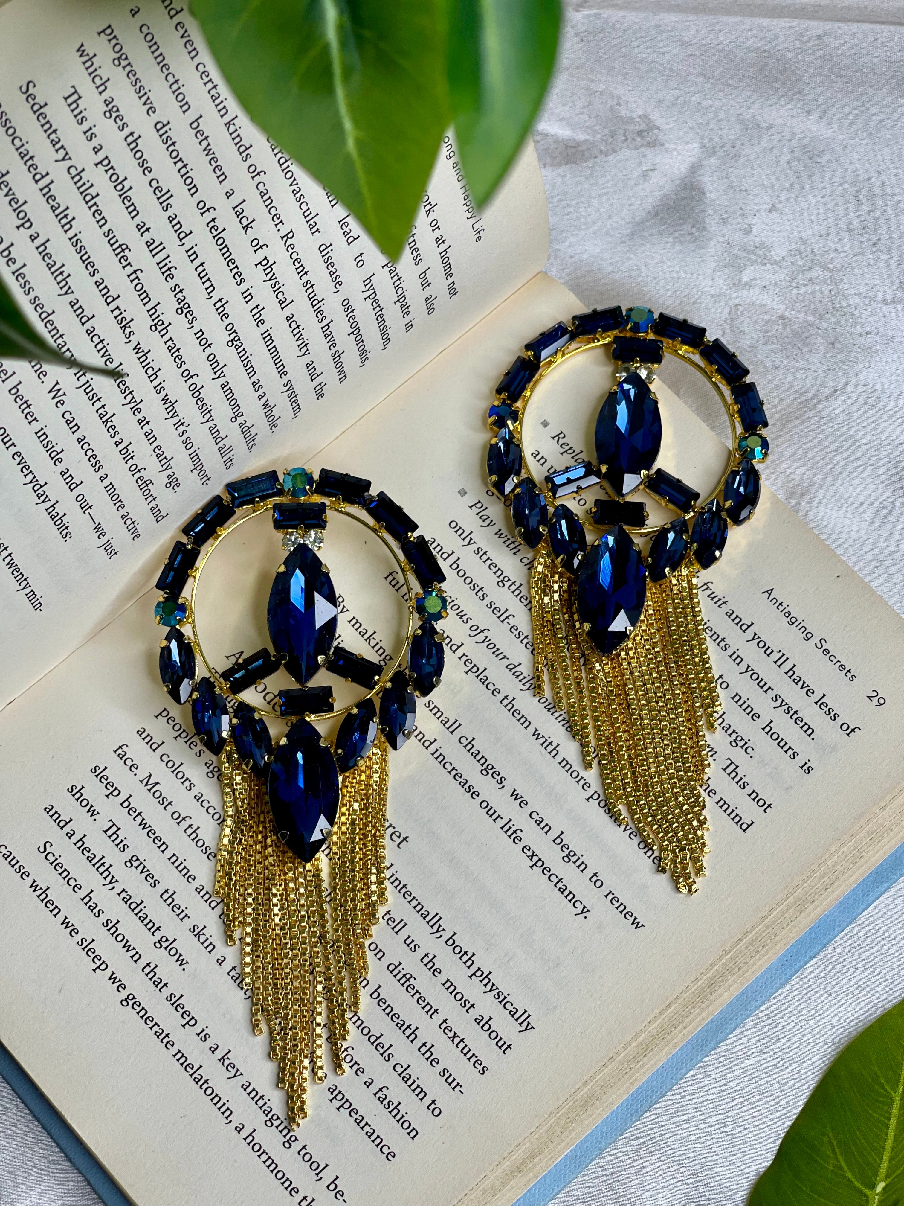 Navy Blue Celeste Tassel Earrings