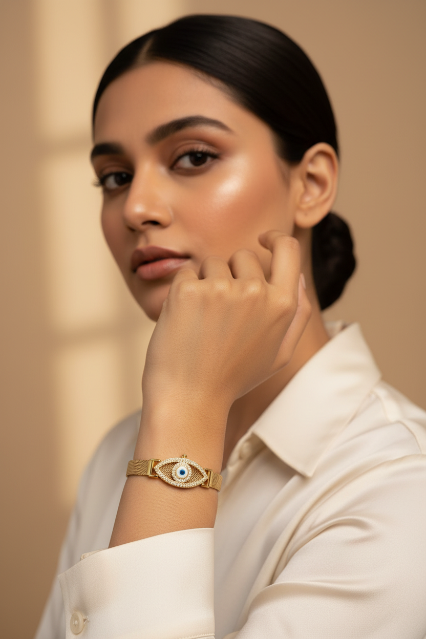 Gold Evil Eye Mesh Bracelet