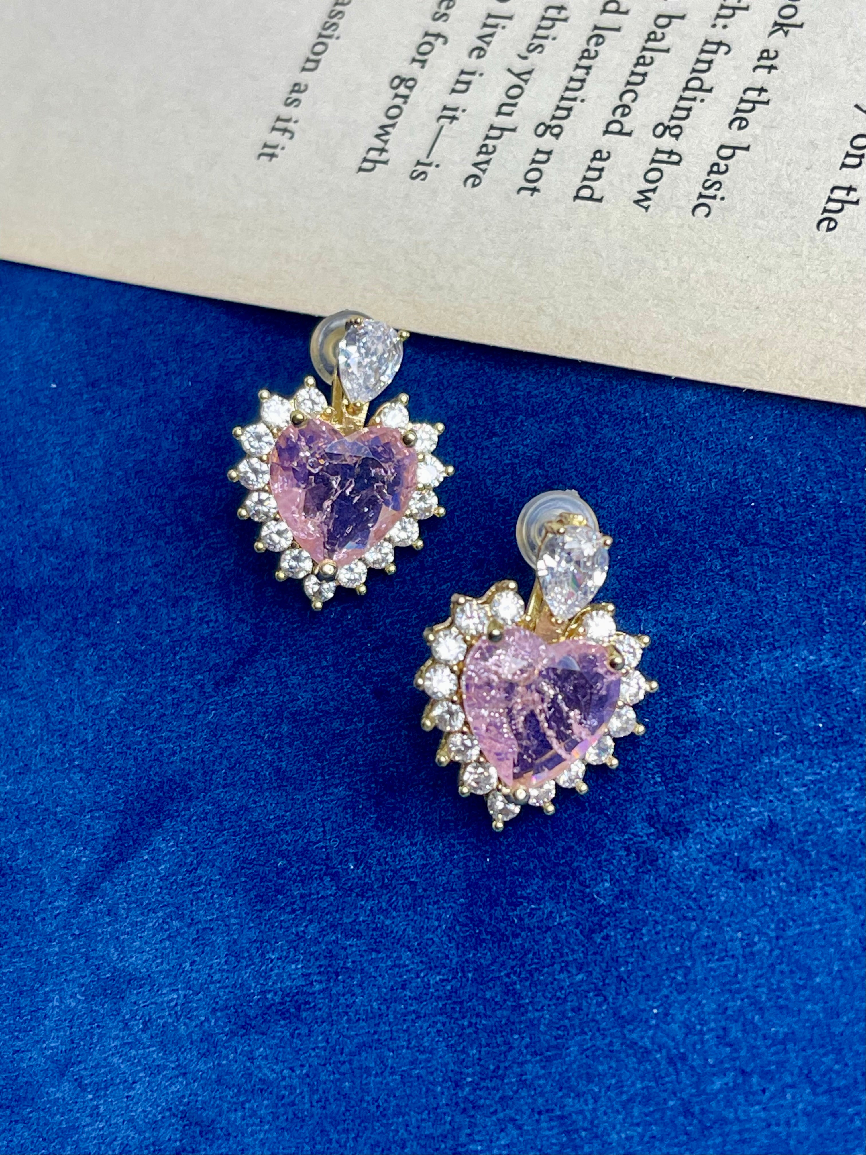 Pink Heart Crystal Studs