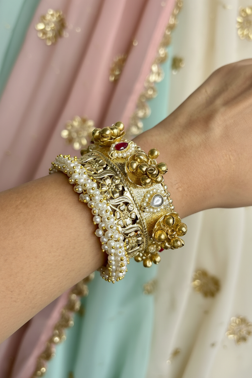 Multi Pearl Ghungroo Heritage Kada