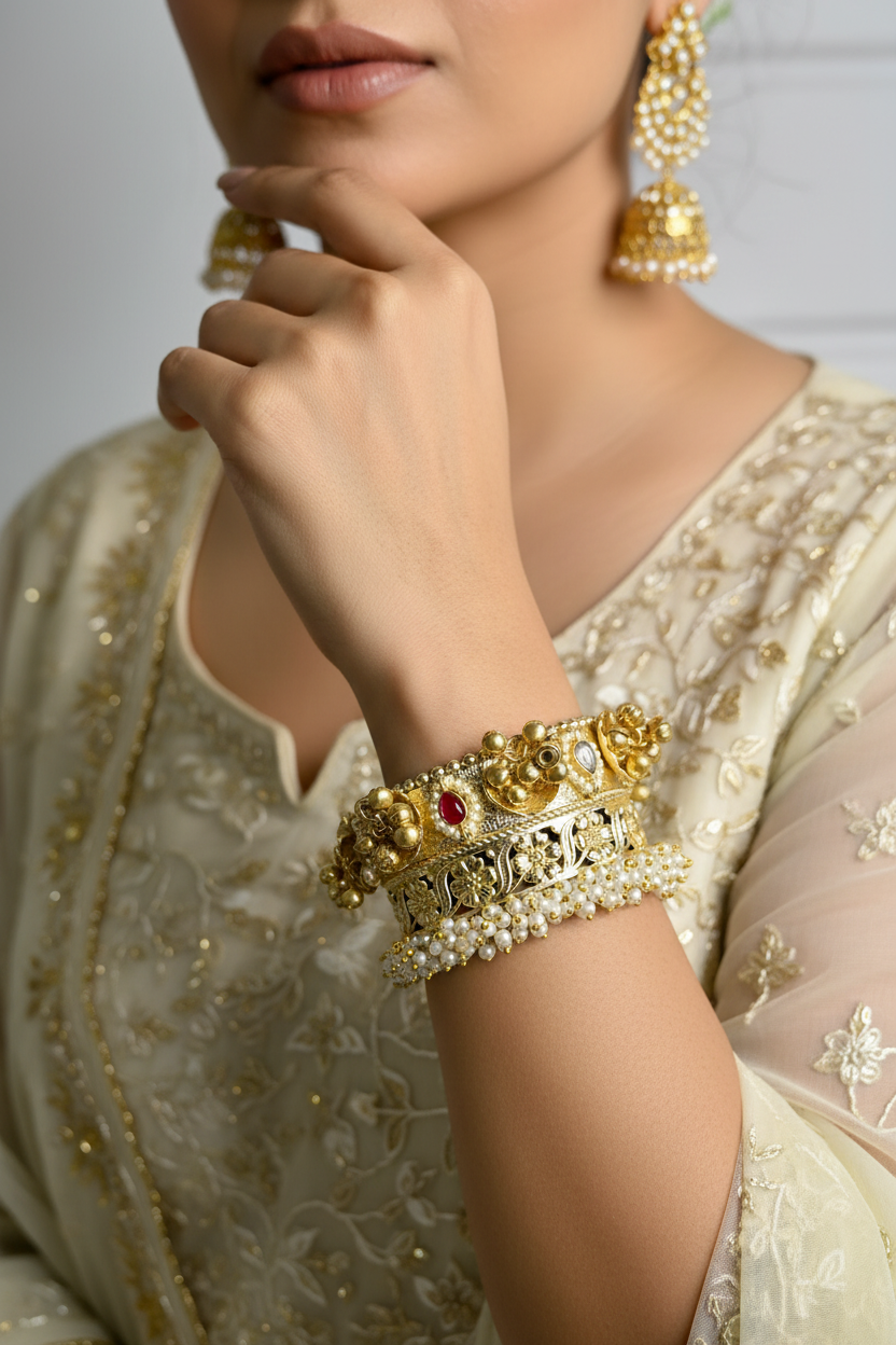 Multi Pearl Ghungroo Heritage Kada