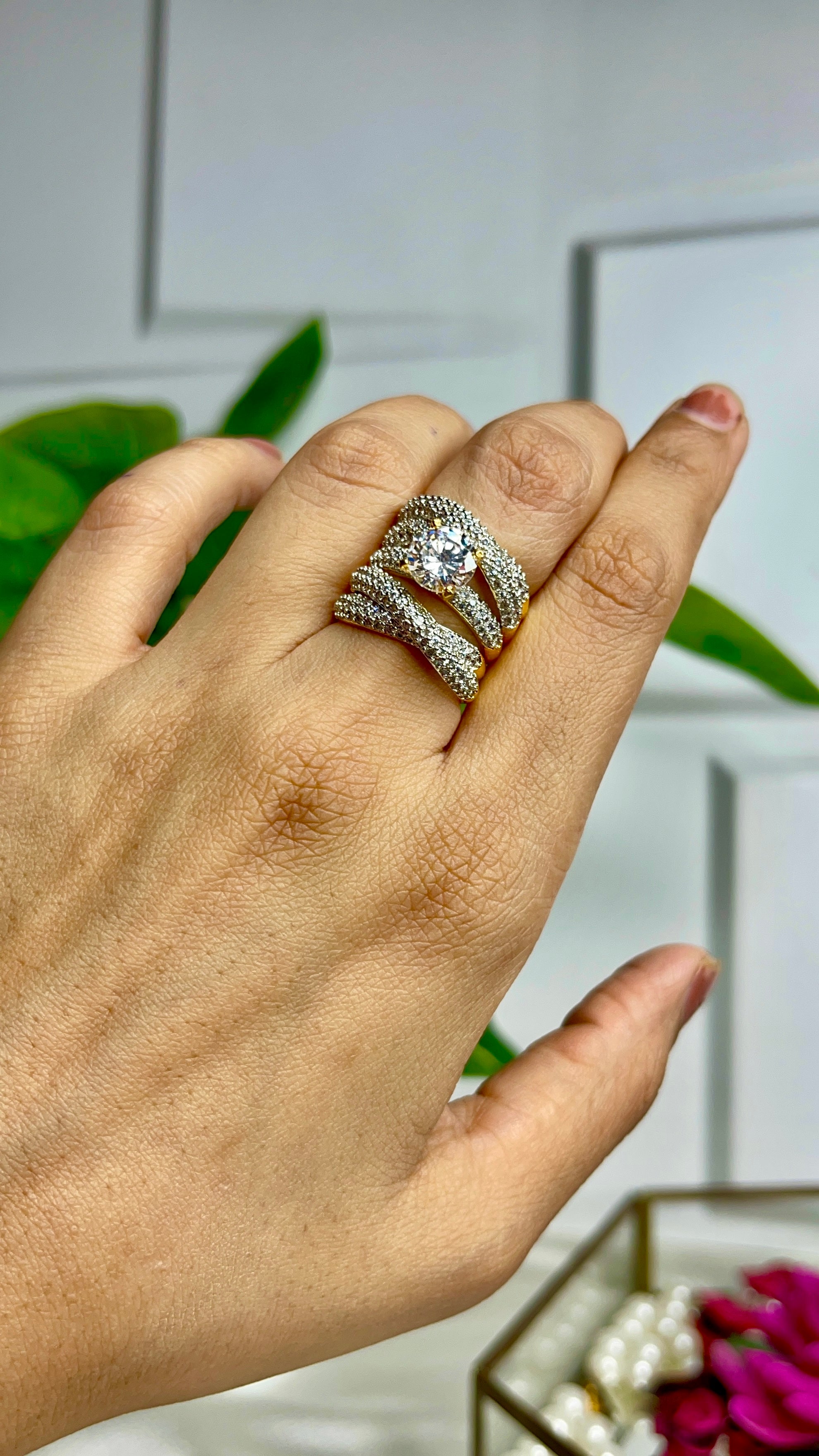 Golden Halo Solitaire Ring