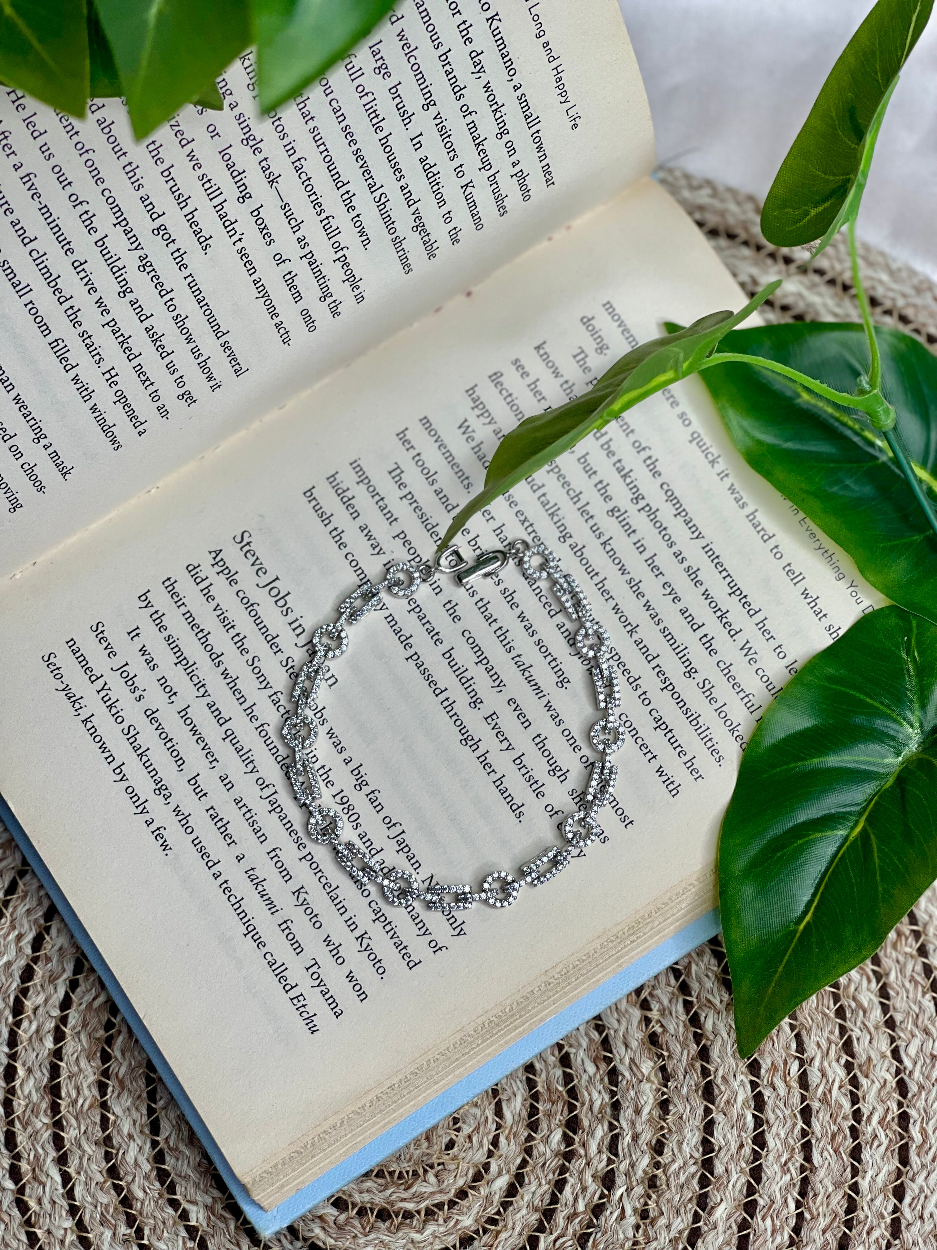Silver Crystal Link Chain Bracelet