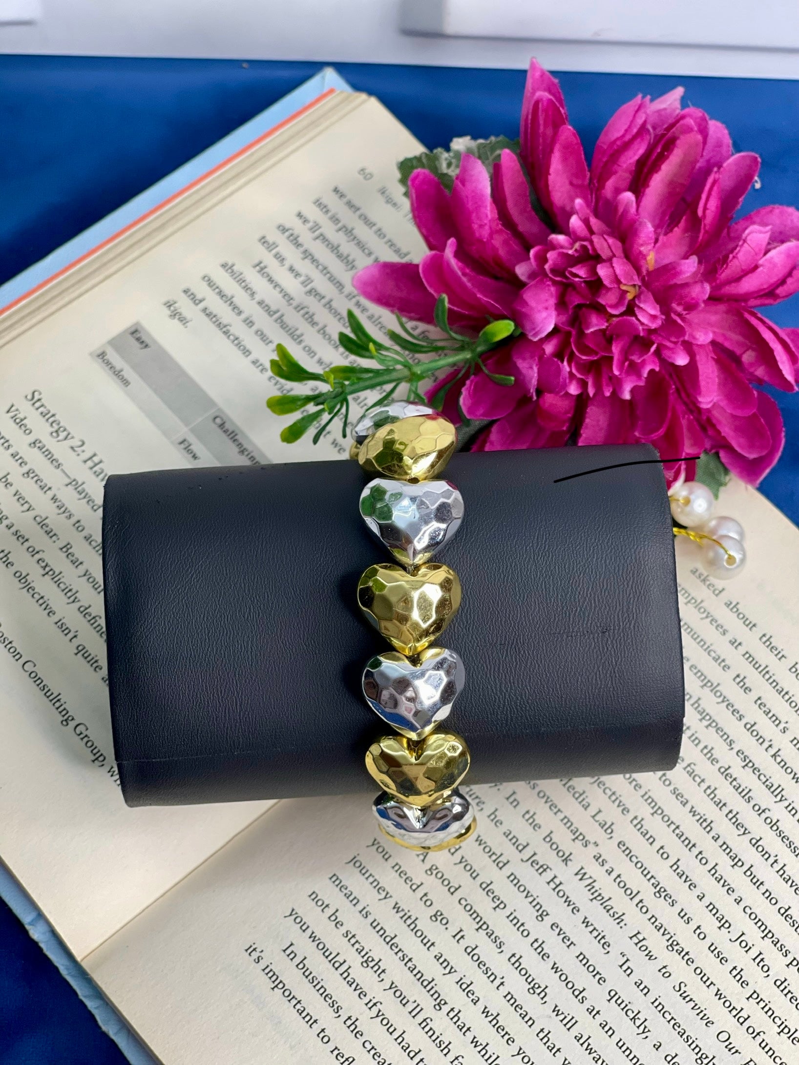 Dual Tone Heart Statement Bracelet