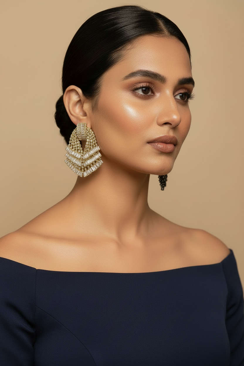 Silver Sapphire Fan Statement Earrings