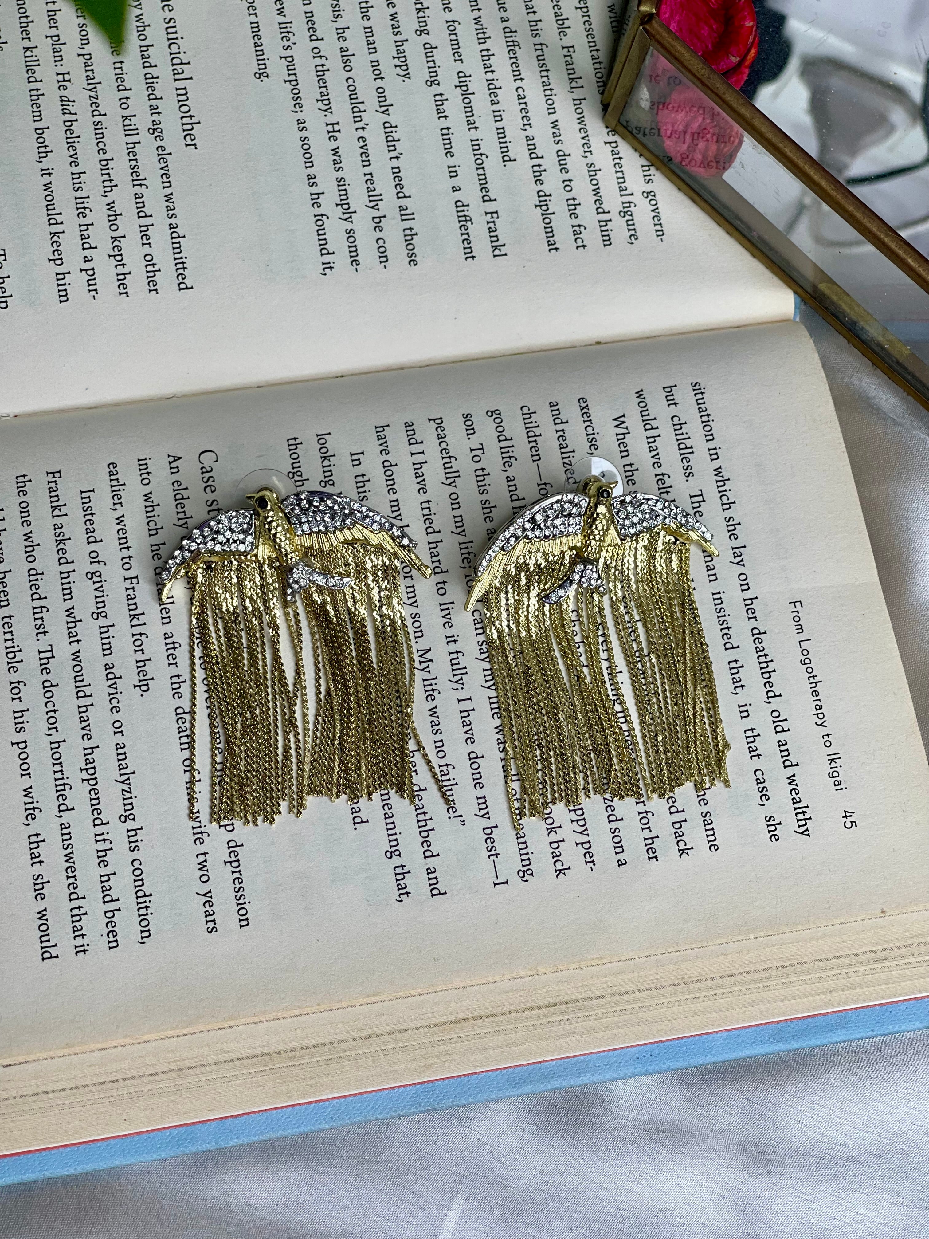 Golden Swan Tassel Earrings