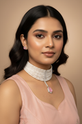 Pink Multi-Layer Pearl Drop Necklace Set