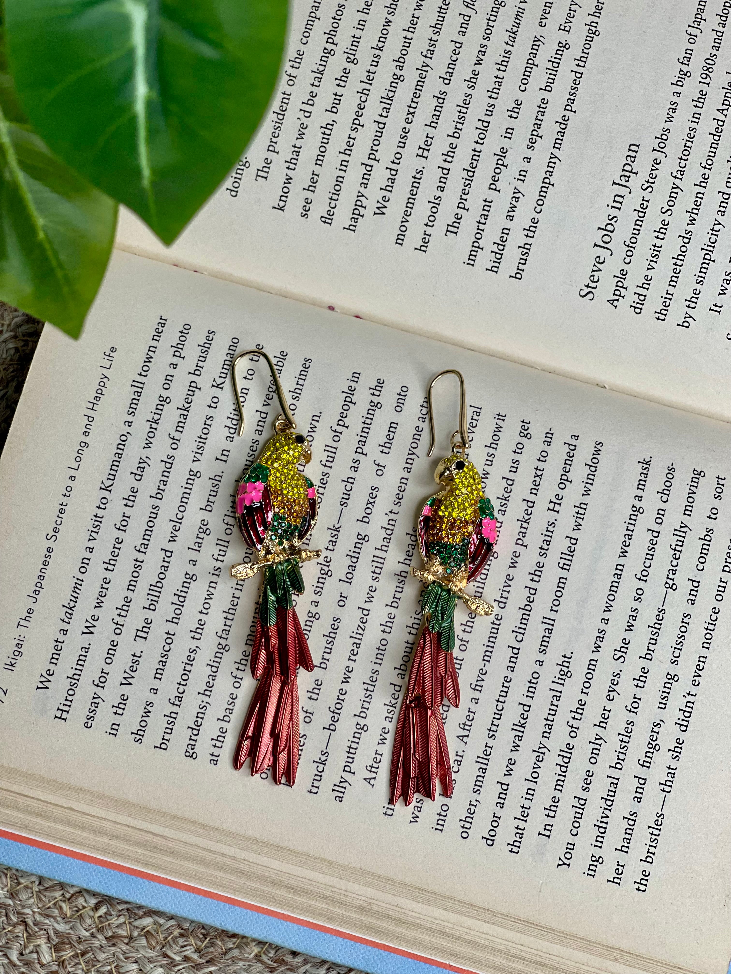 Tropical Parrot Tassel Earrings