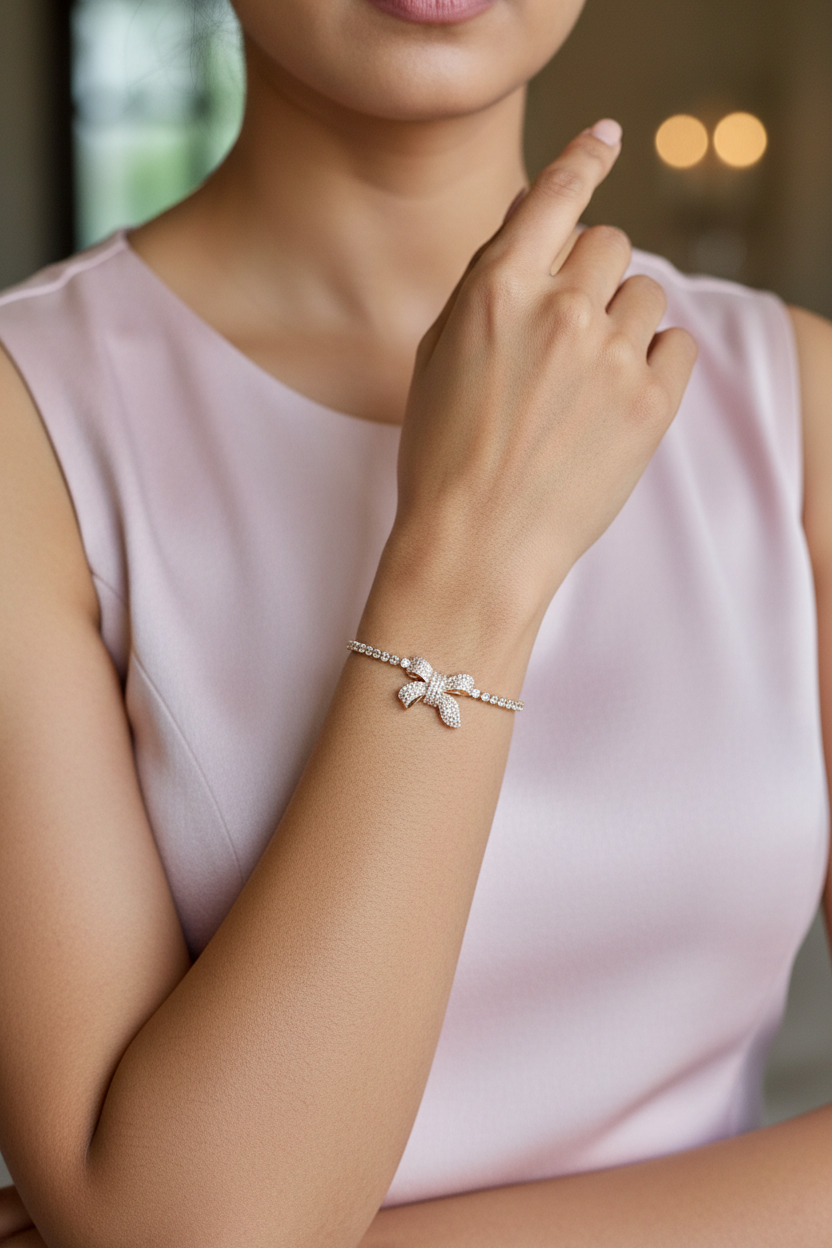 Bow Anti Tarnish Tennis Bracelet