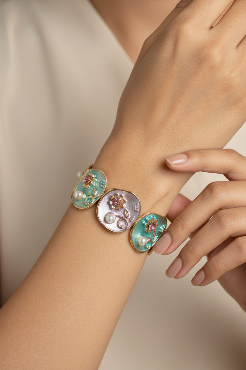 Blue Floral Charm Bracelet