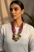 Pink Floral Scarf Long Necklace