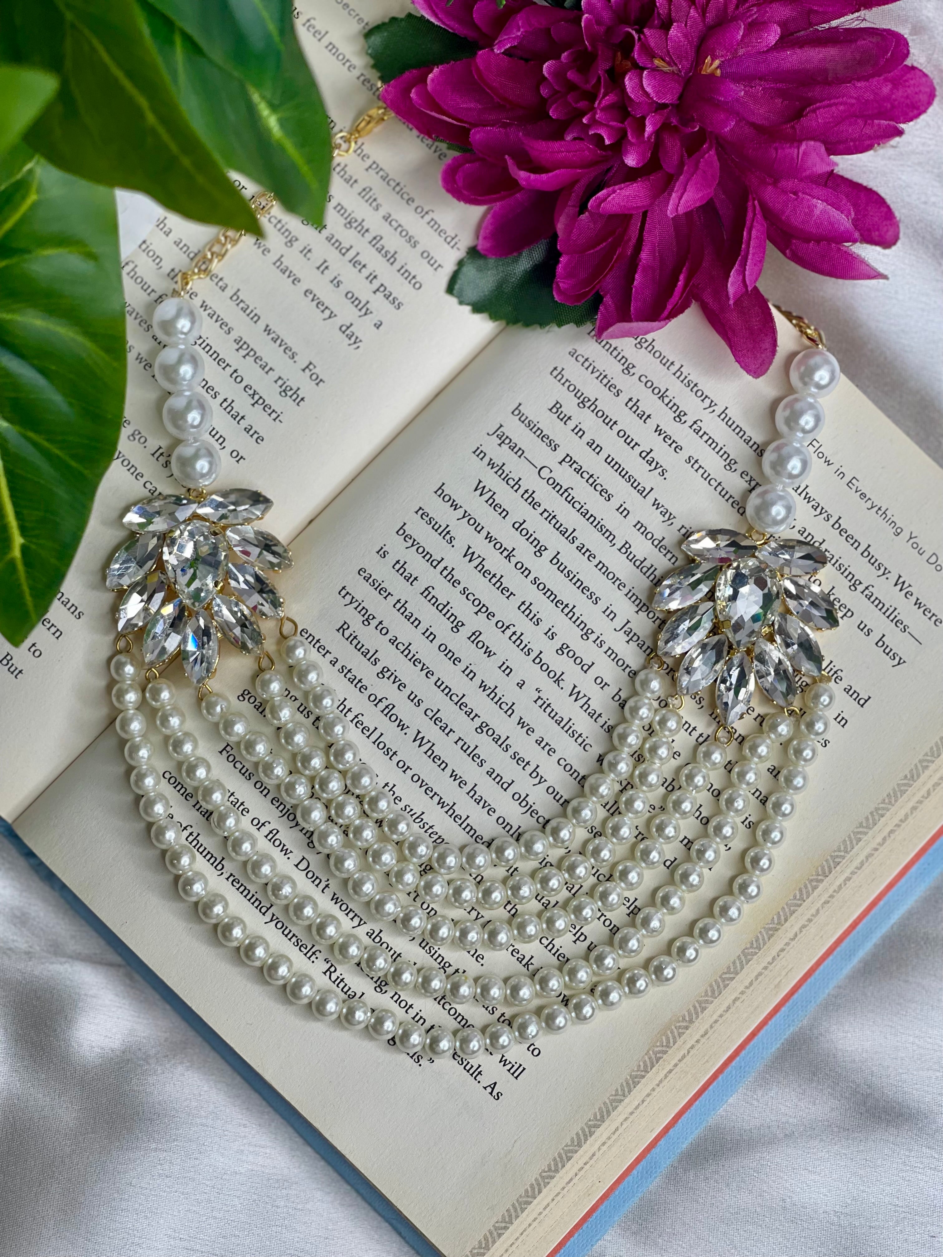 Golden Crystal Pearl Necklace Set