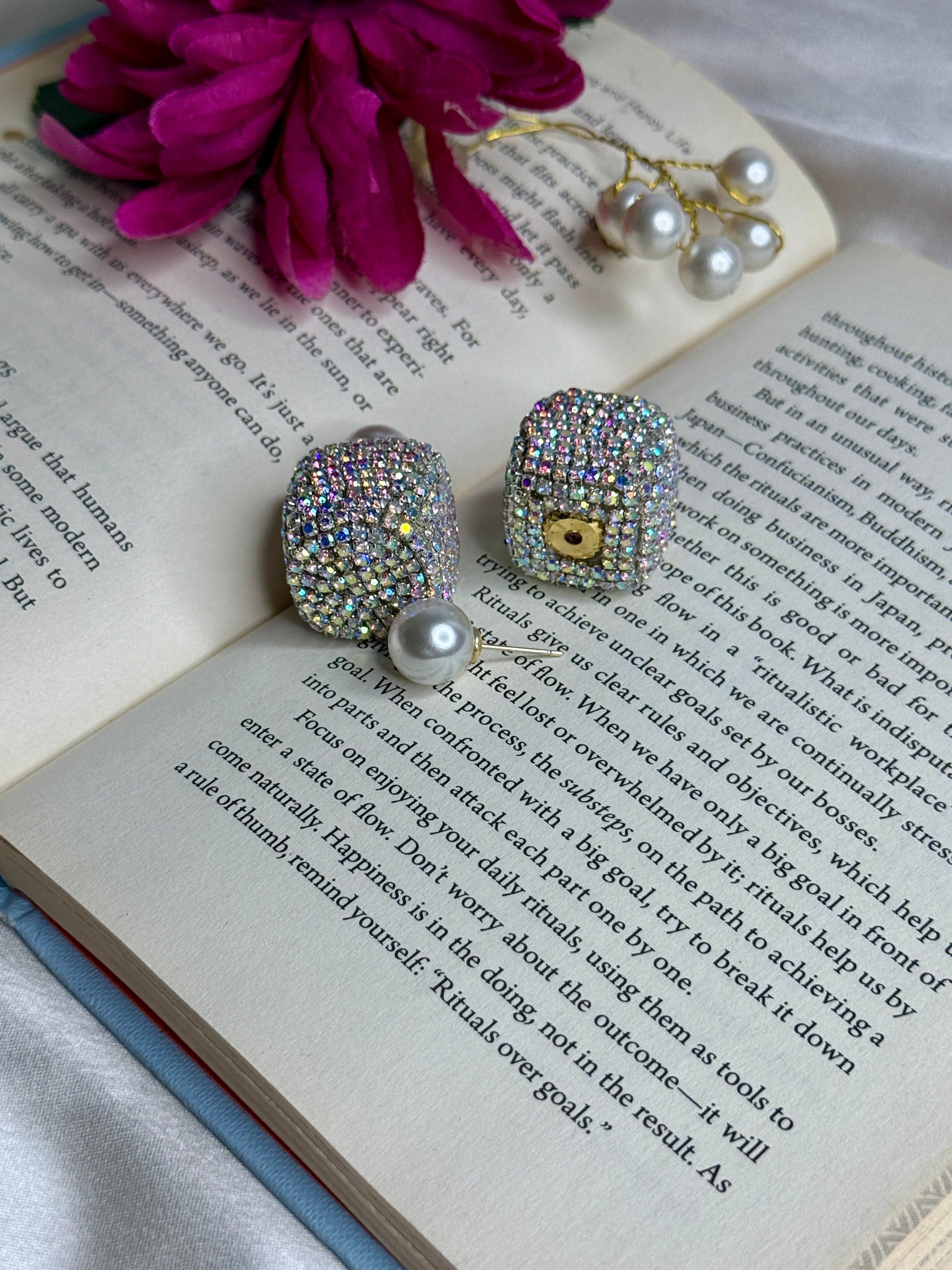Aurora Pearl Cube Earrings
