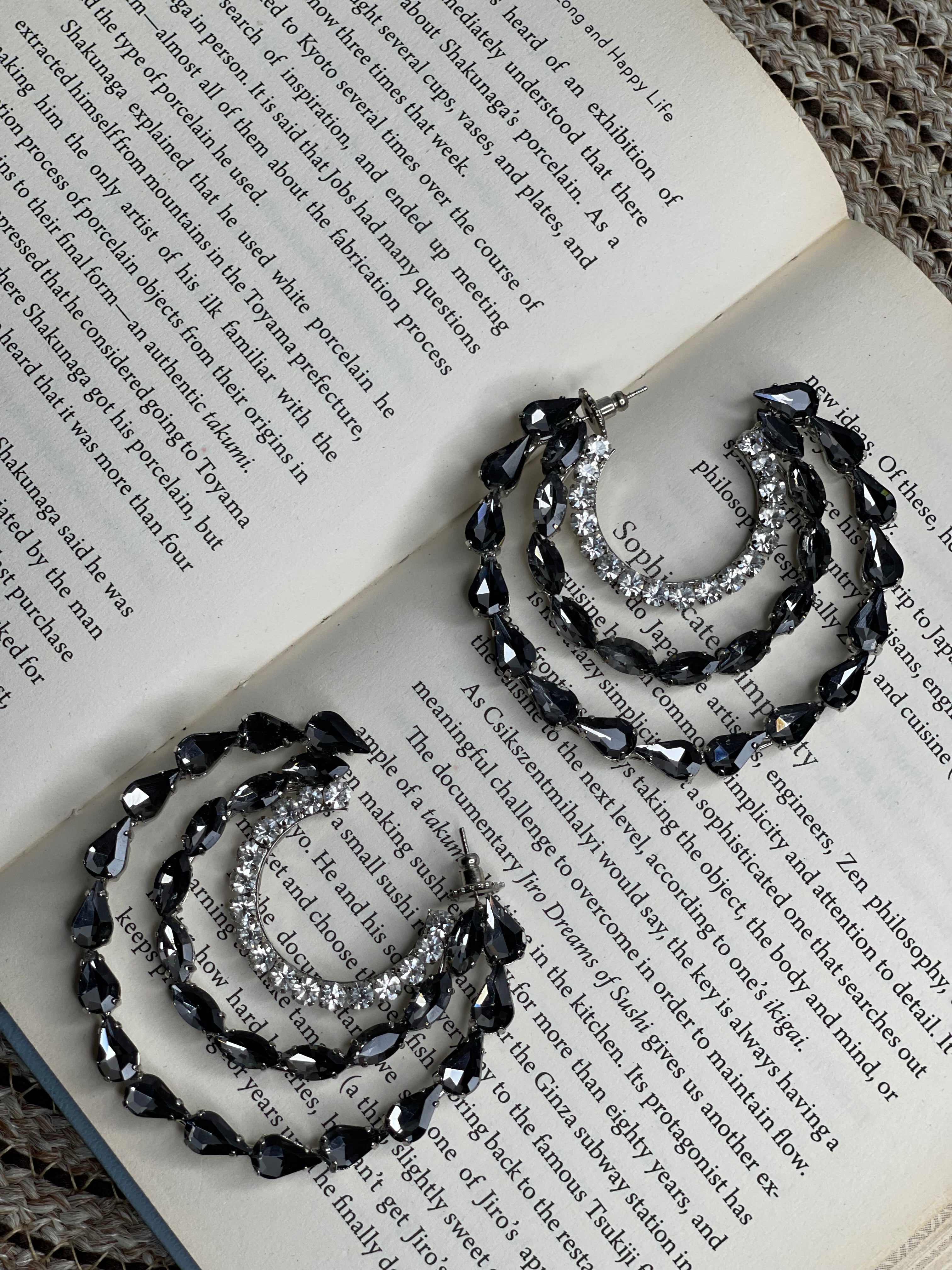 Midnight Crystal Statement Hoop Earrings