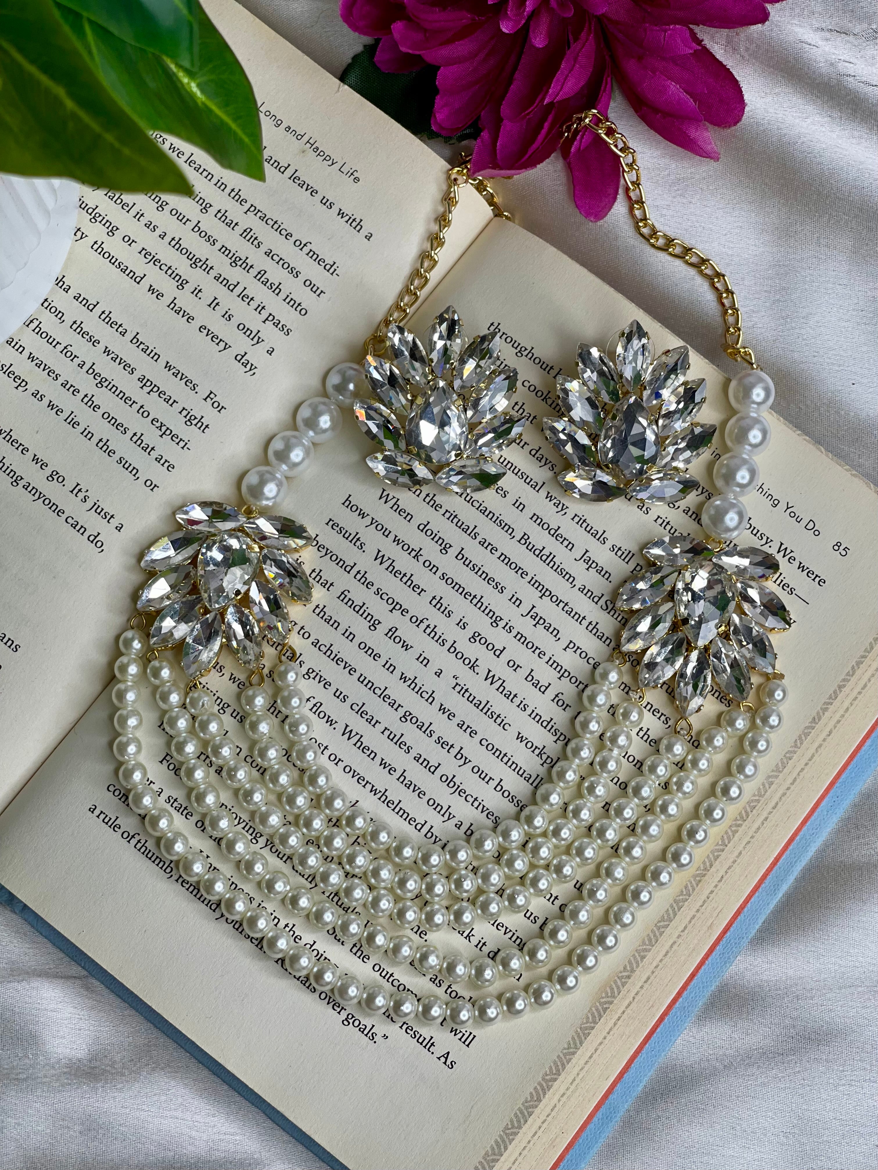 Golden Crystal Pearl Necklace Set