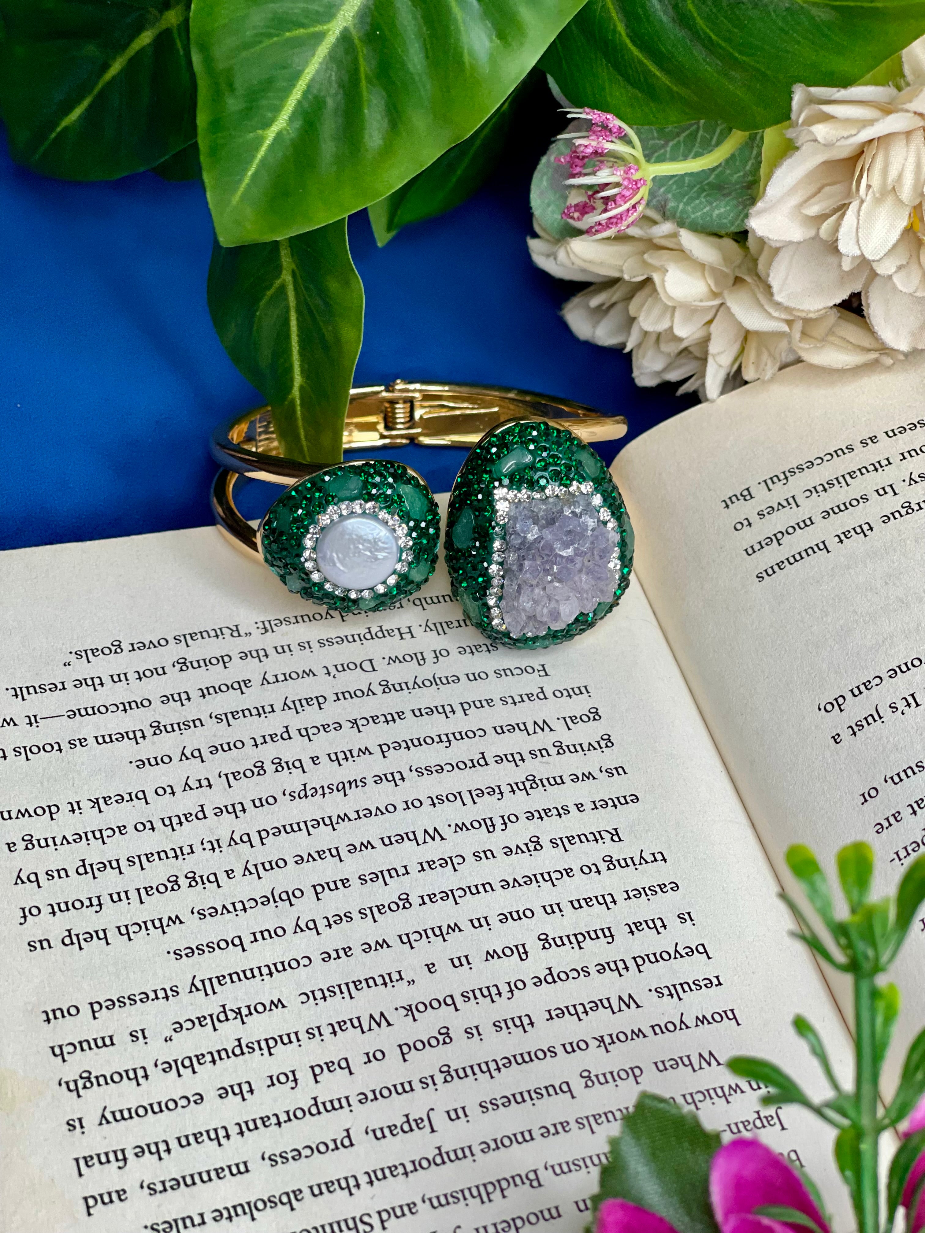 Emerald Aura Druzy Pearl handcuff