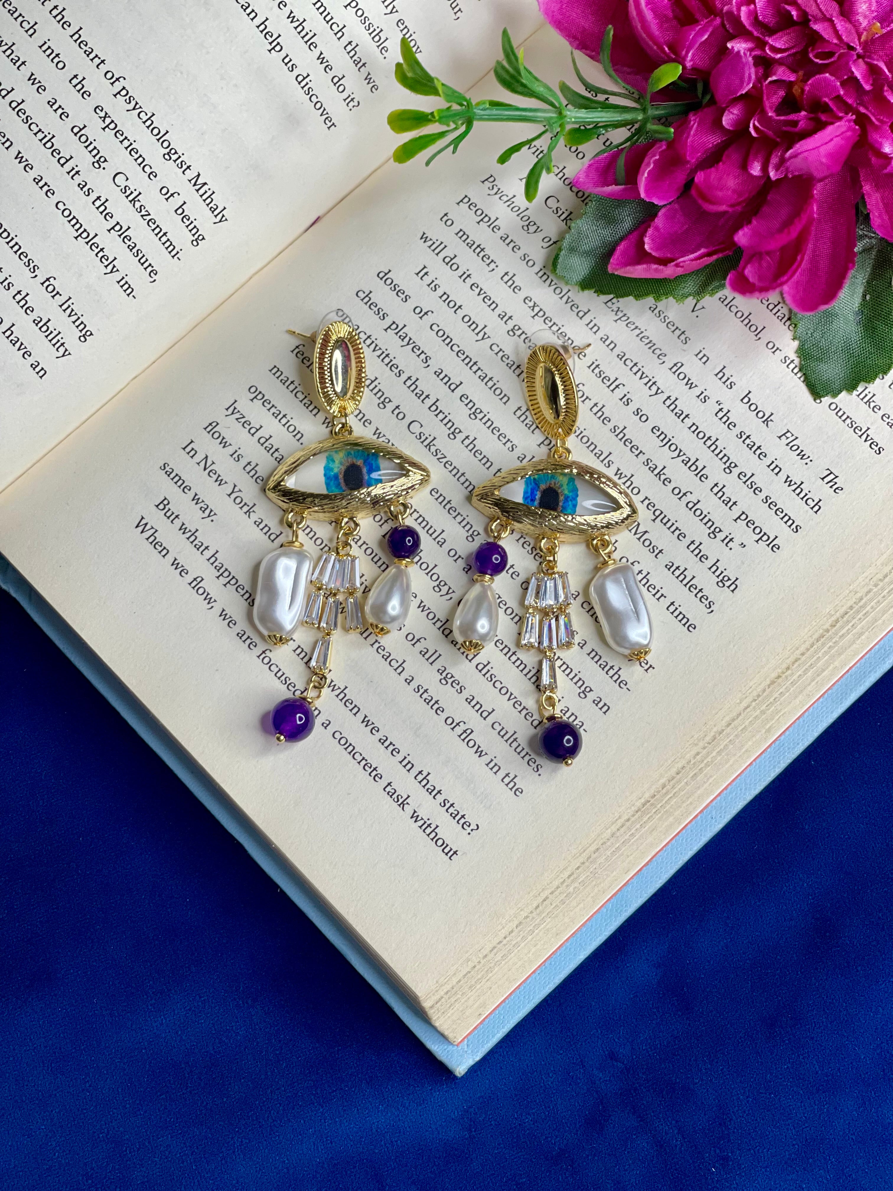 Violet Evil Eye Earrings