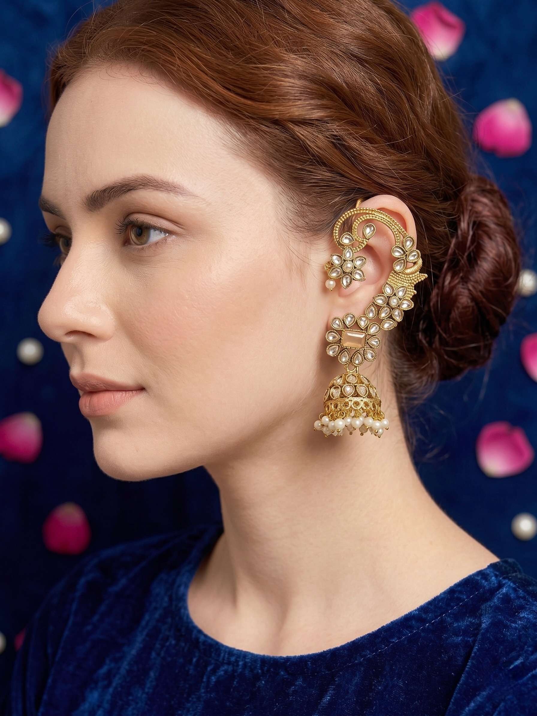 Pink Adaa Earcuff Jhumki Earrings
