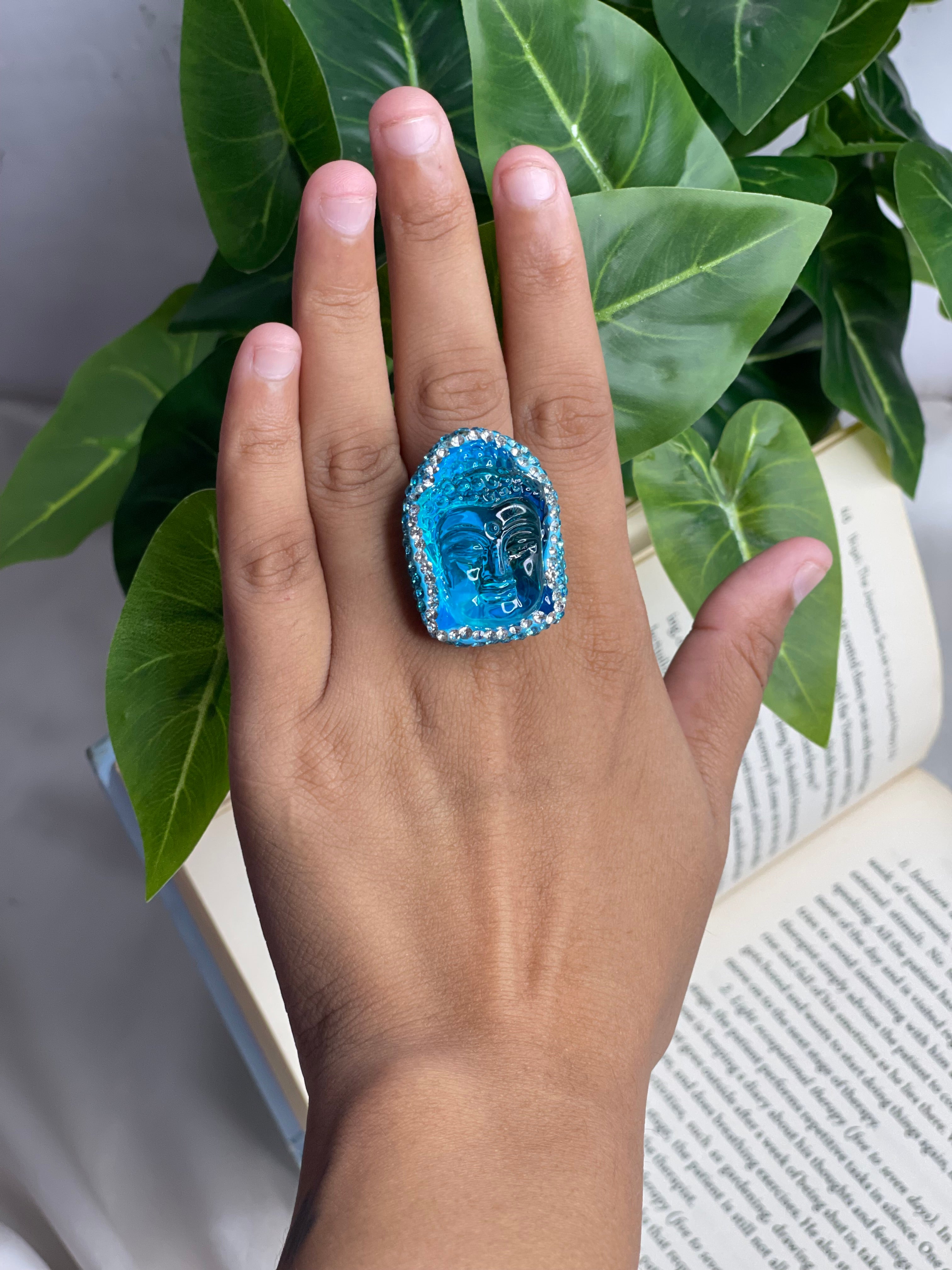 Blue Buddha Crystal Stone Ring