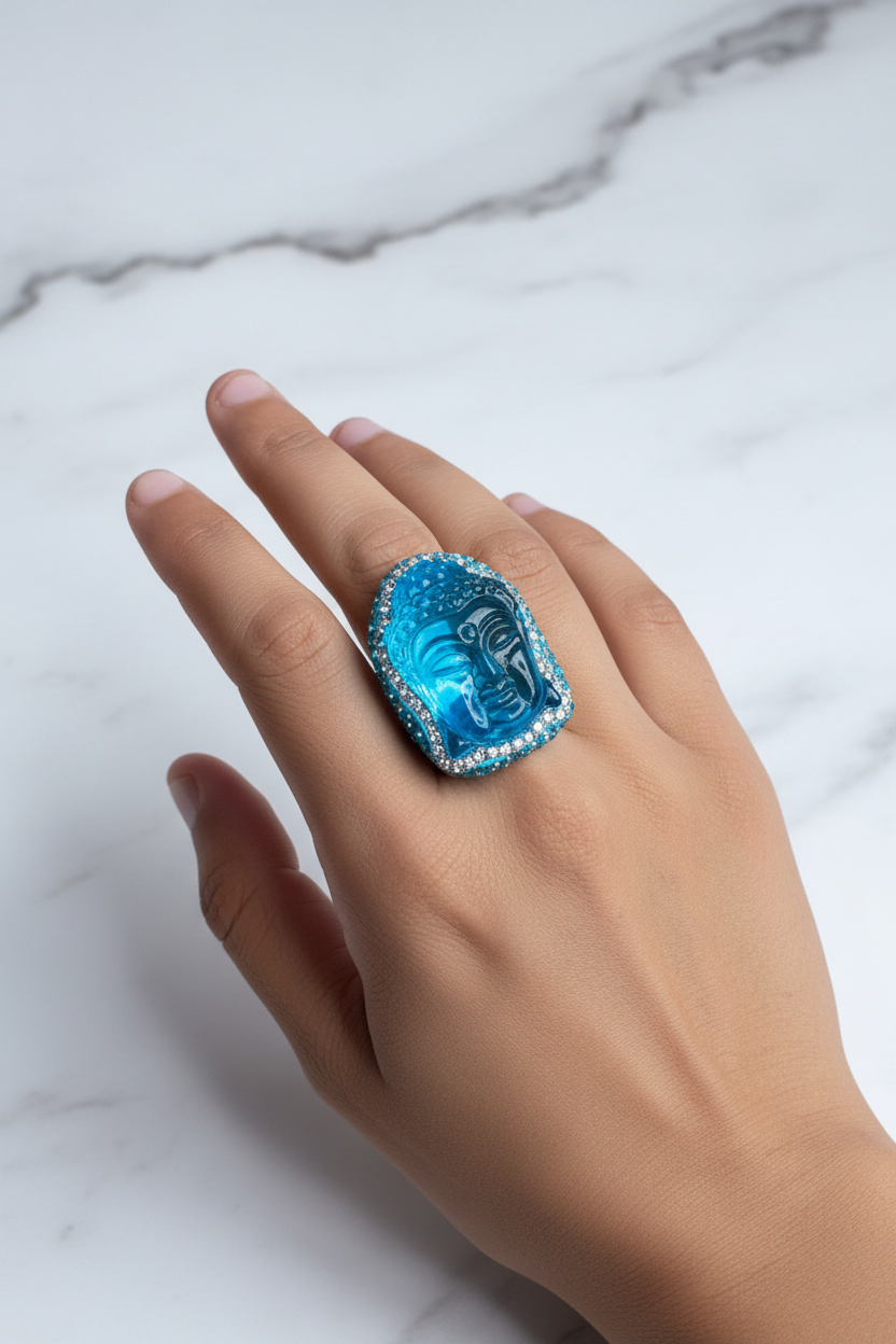 Blue Buddha Crystal Stone Ring