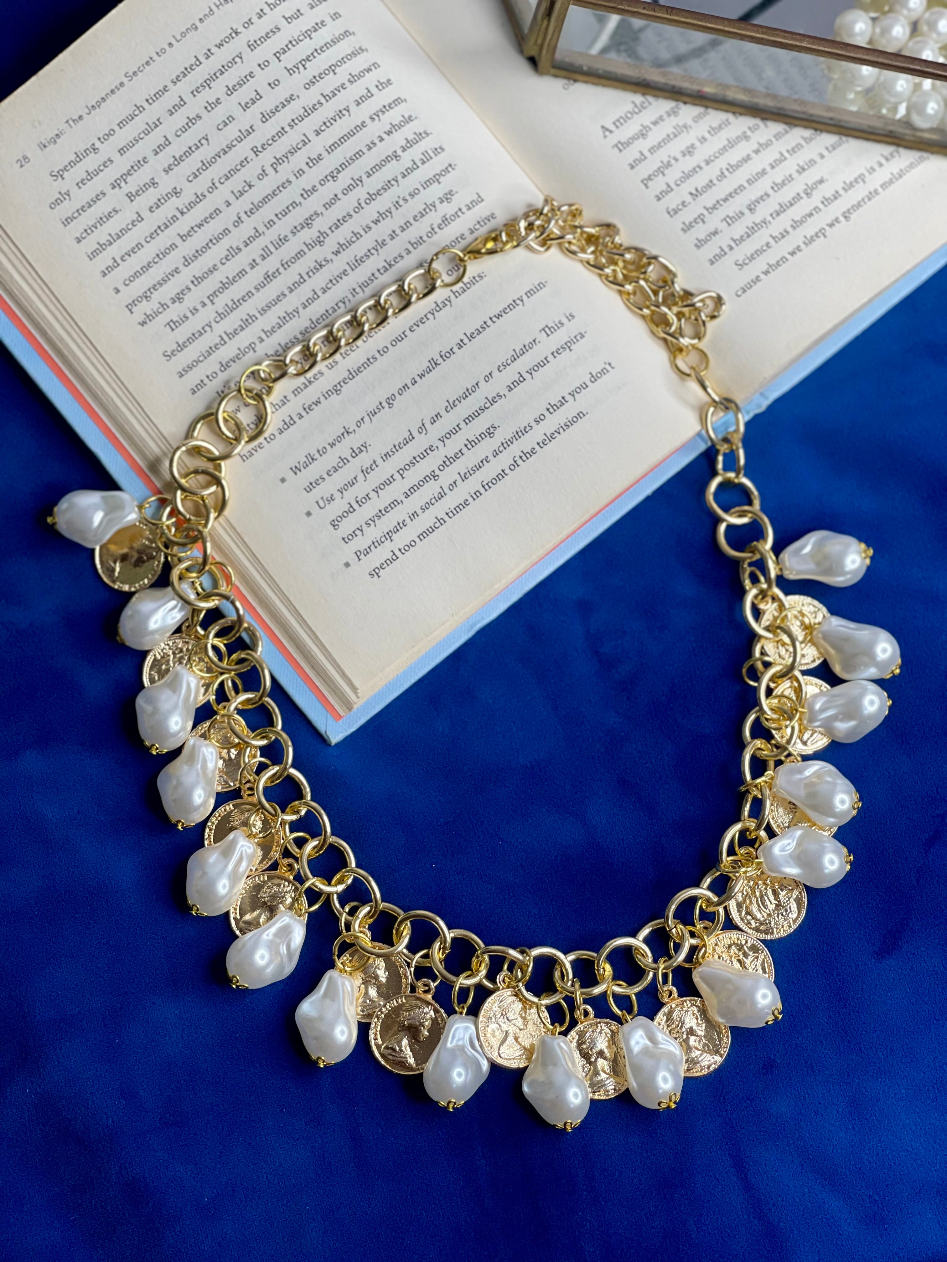 Vintage Coin Pearl Statement Necklace