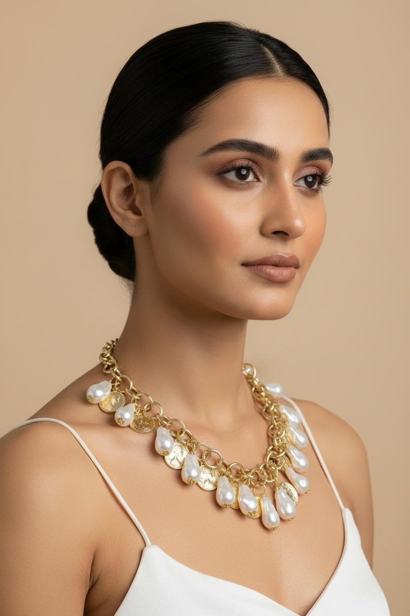 Vintage Coin Pearl Statement Necklace