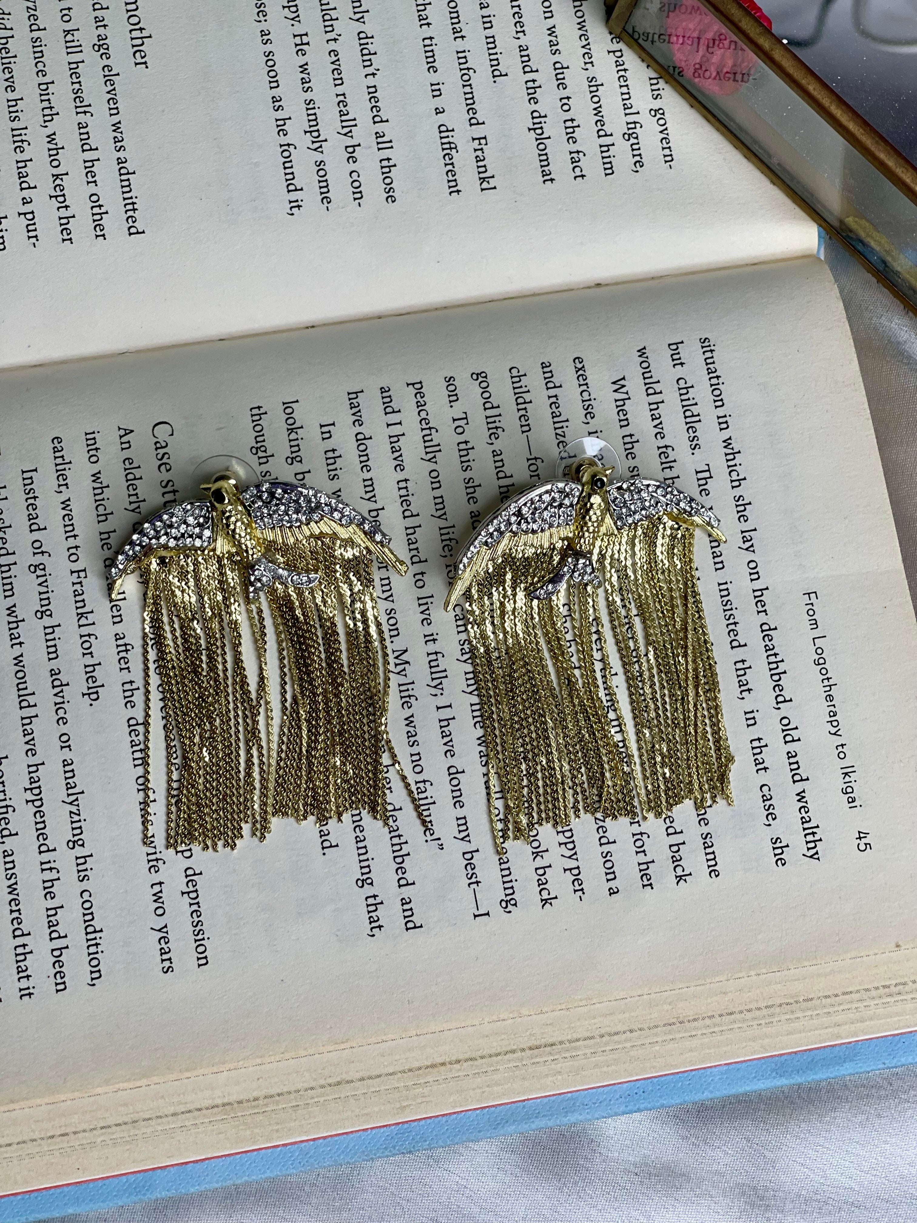 Golden Swan Tassel Earrings