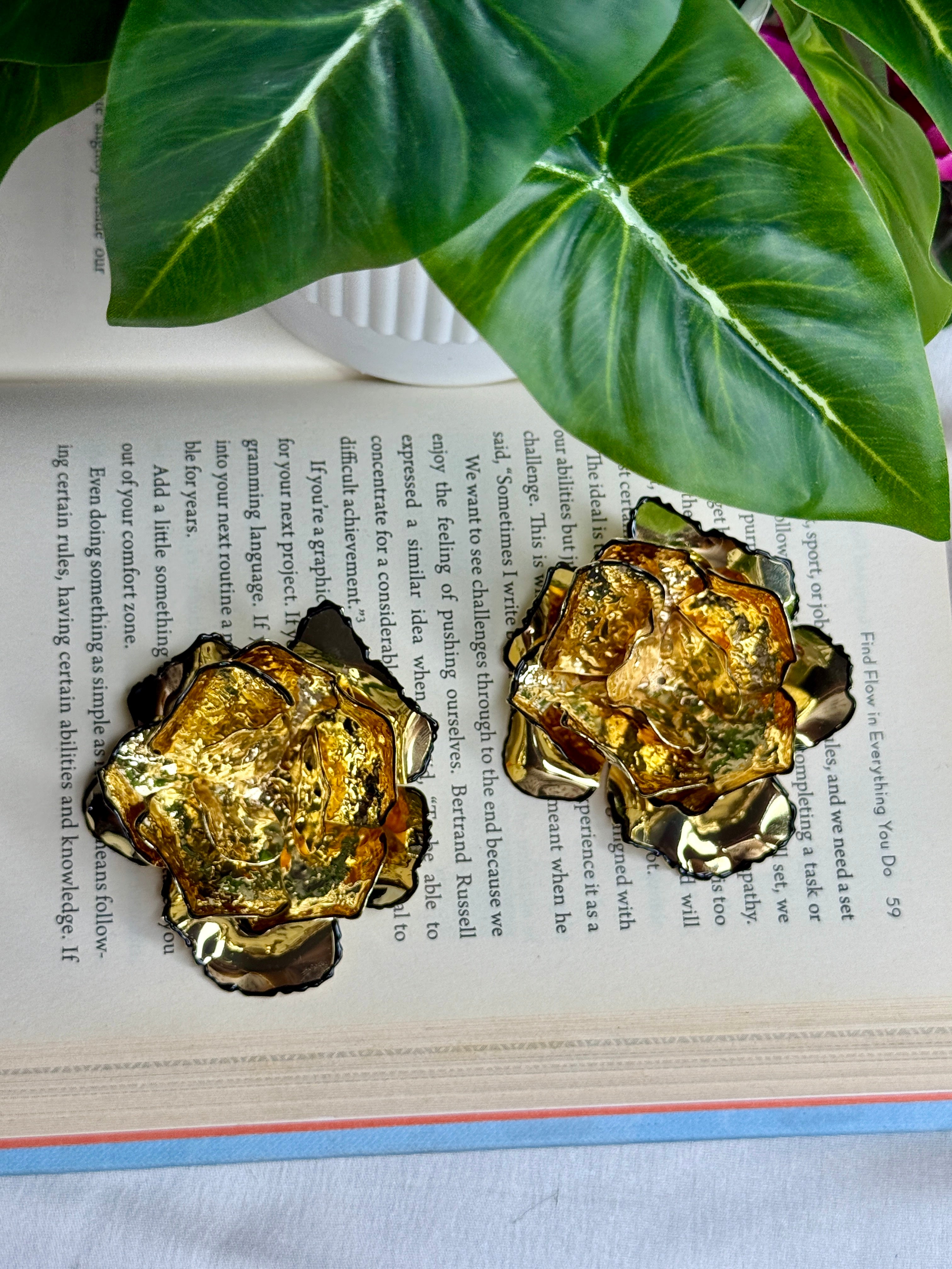 Golden Oversized Floral Earrings