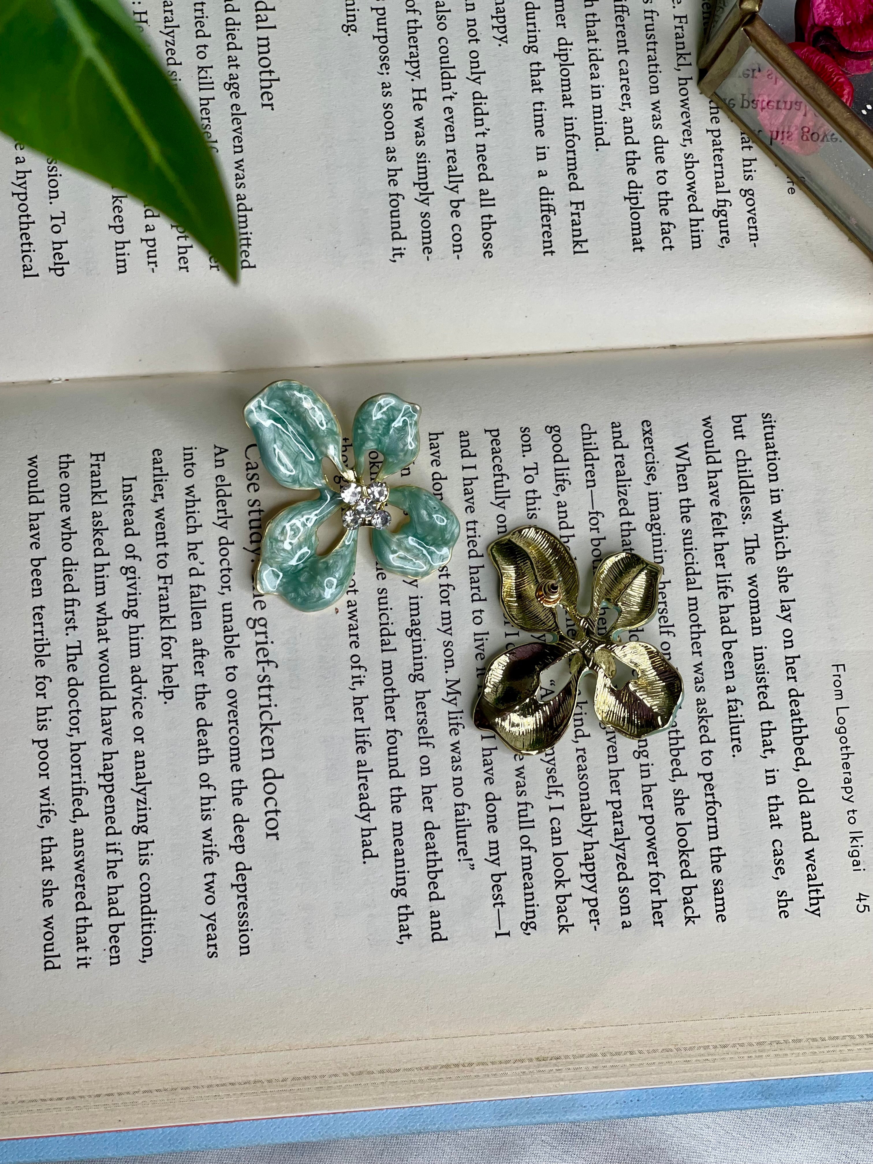 Mauve Green Floral Earrings