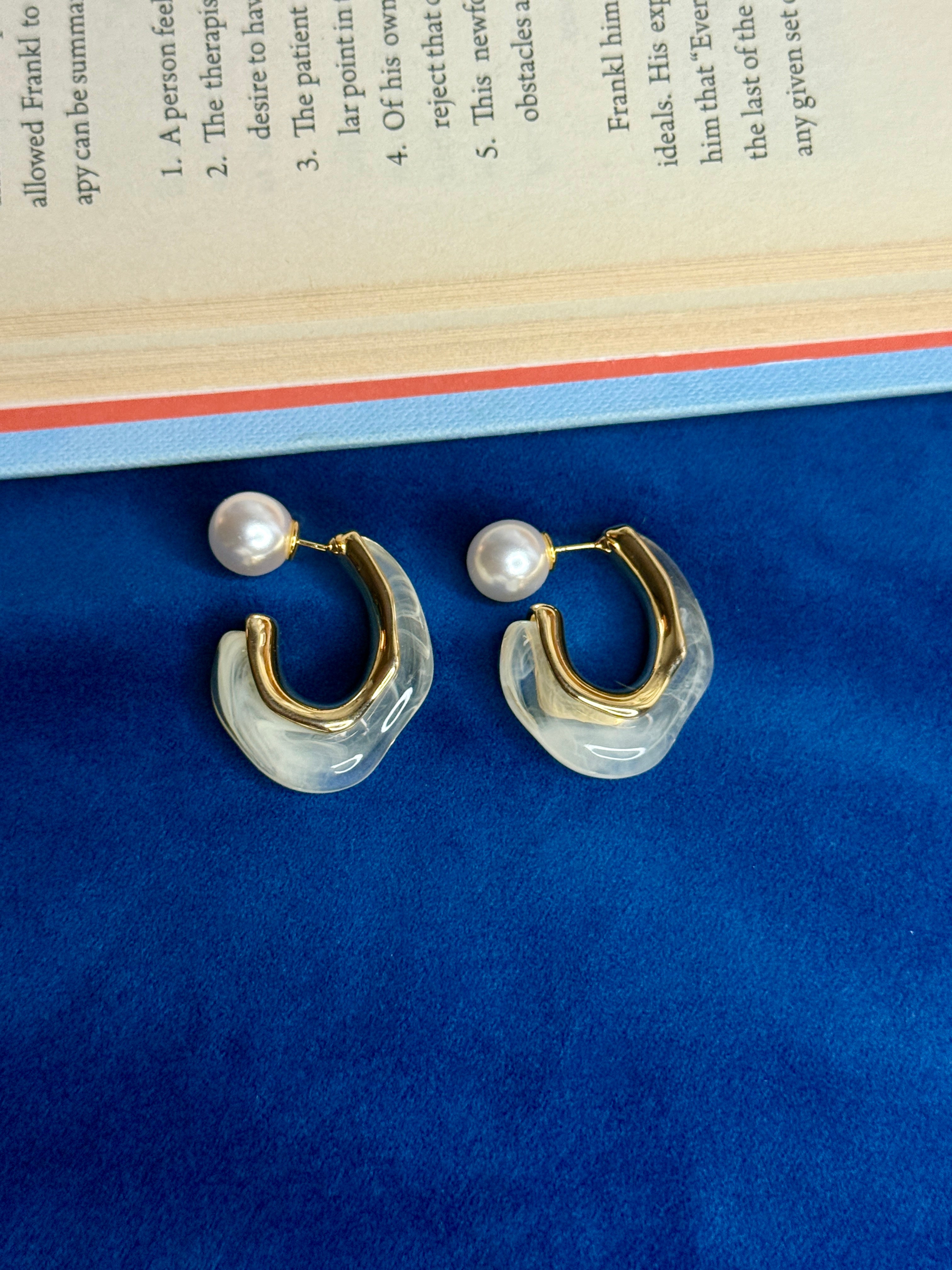 Pearl Resin Hoop Earrings