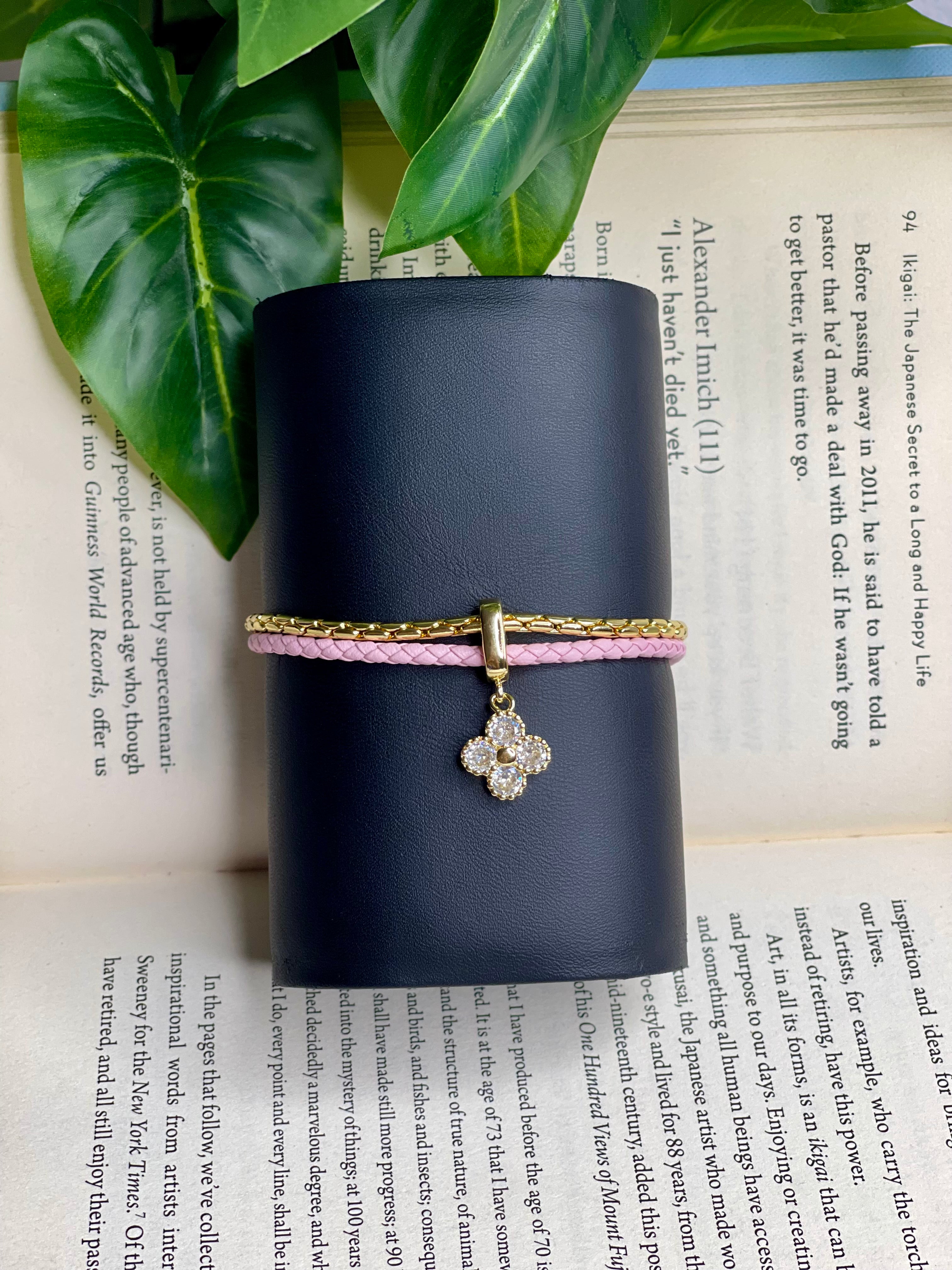 Blush pink Leather Charm Bracelet