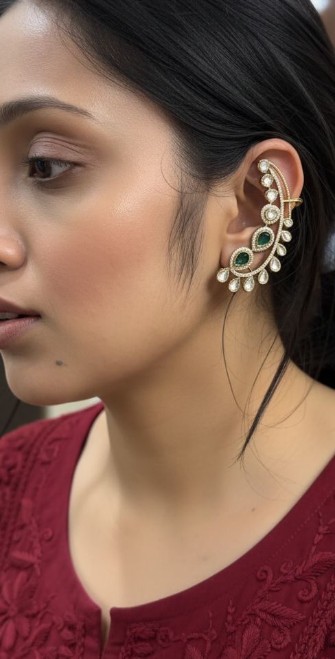 Emerald Crescent Kundan Earcuff
