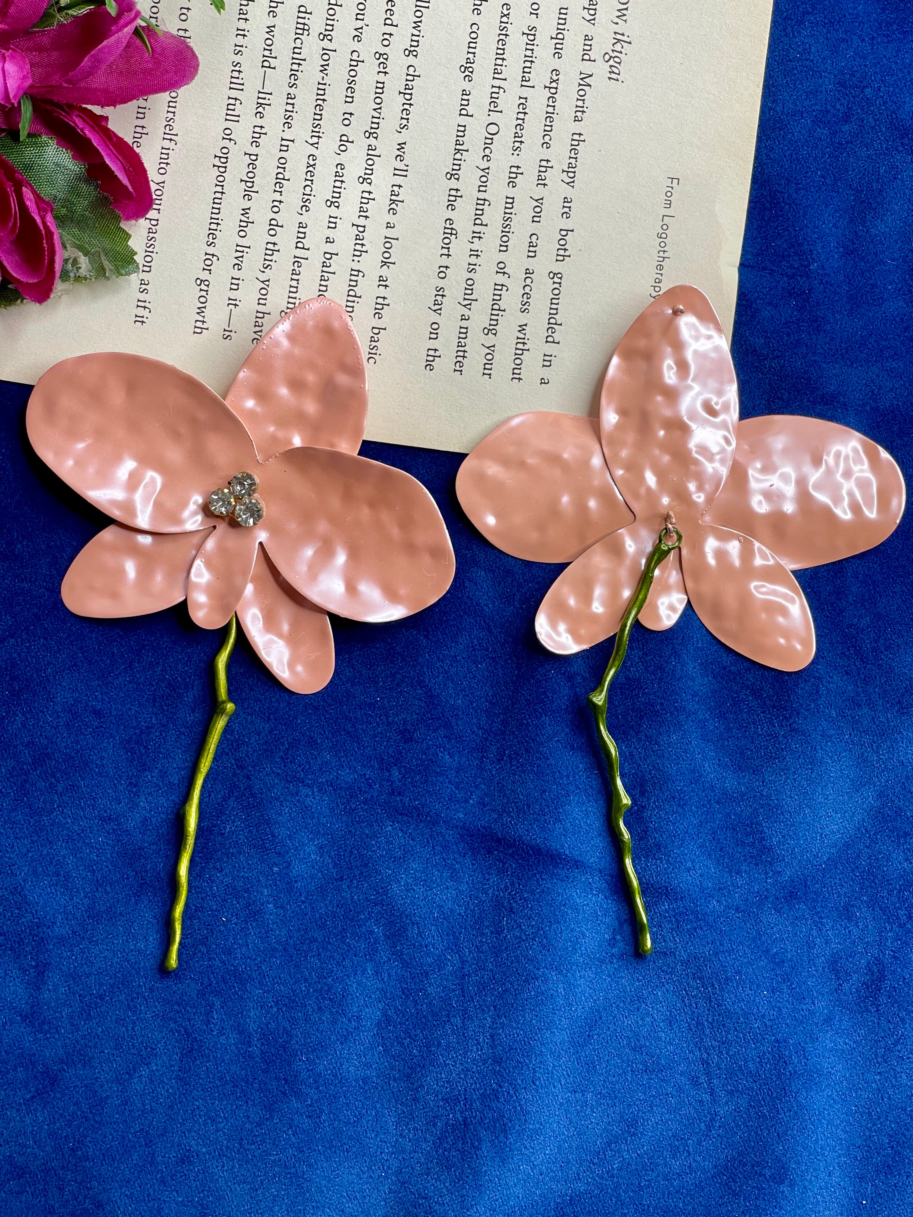 Peach Floral Statement Earrings