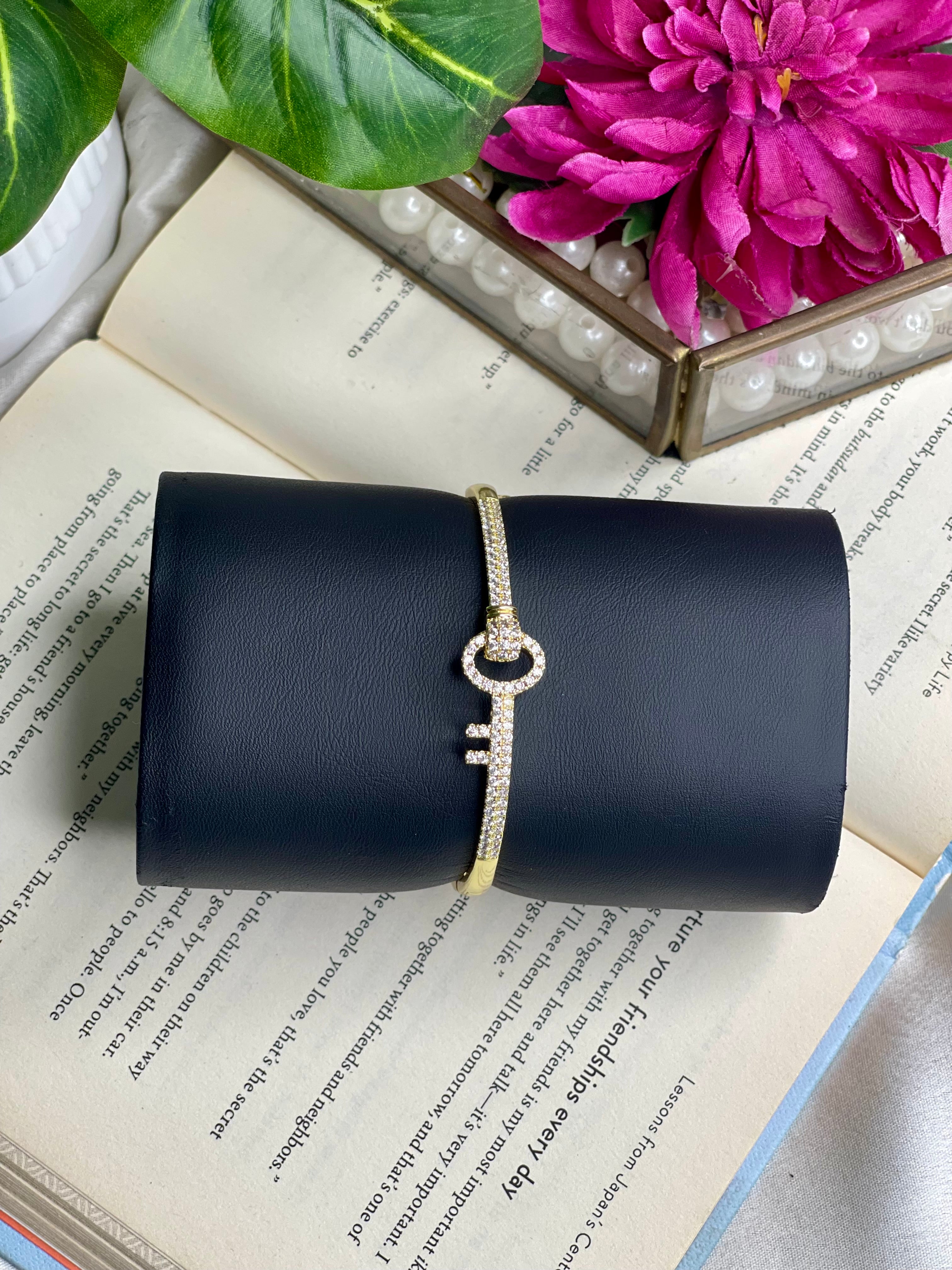 Golden Crystal Key Cuff Bracelet
