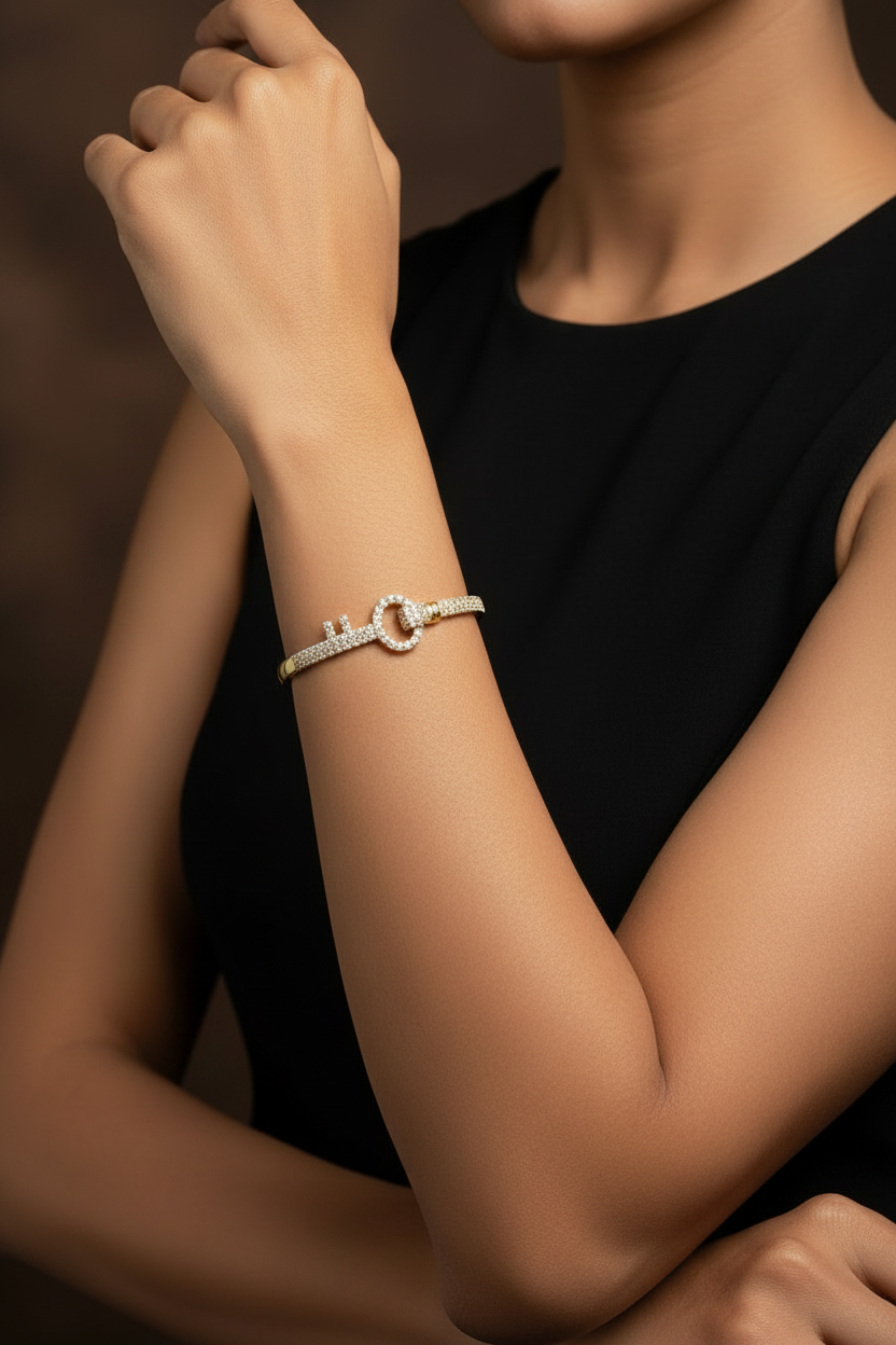 Golden Crystal Key Cuff Bracelet