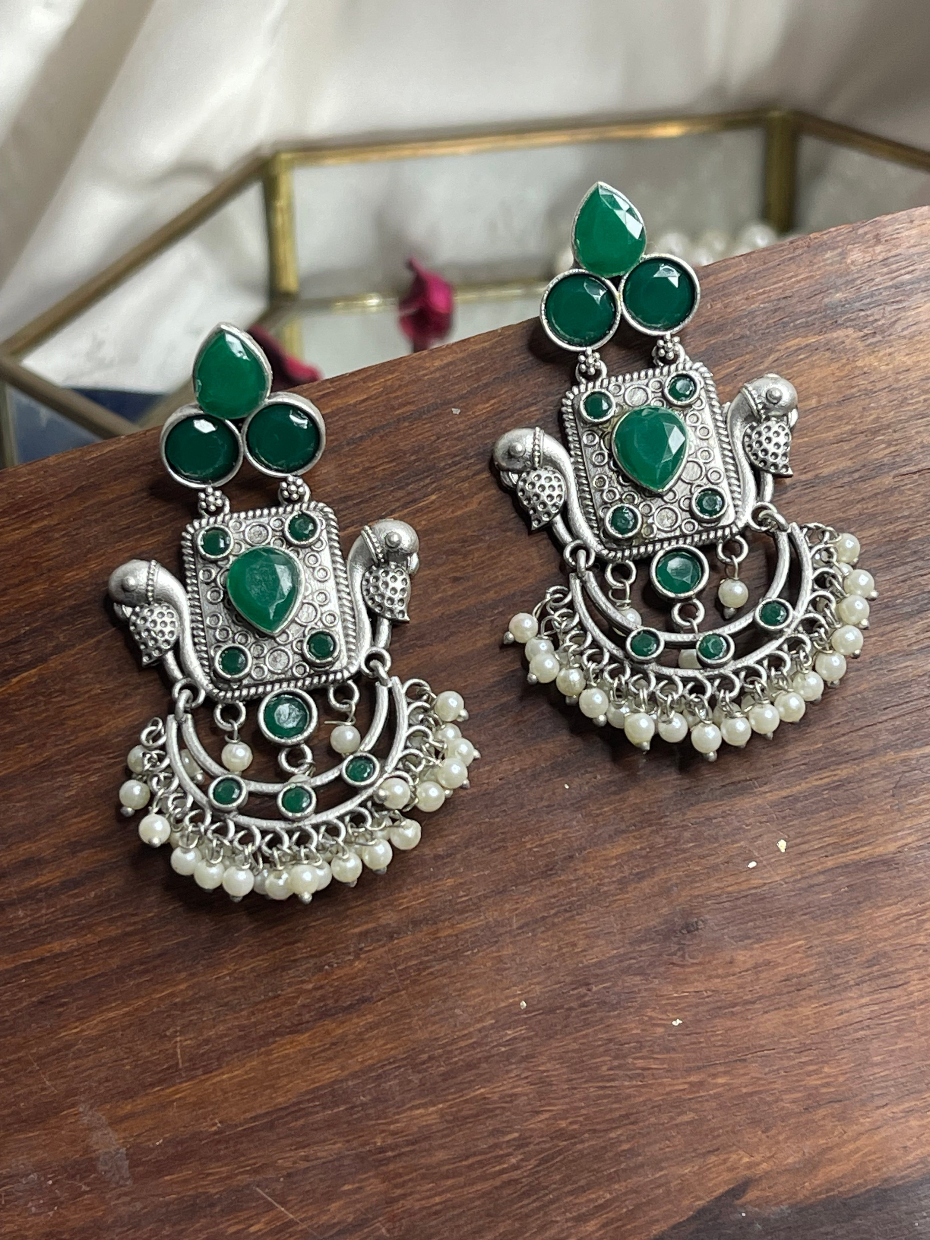 Emerald Royal Oxidised Earrings