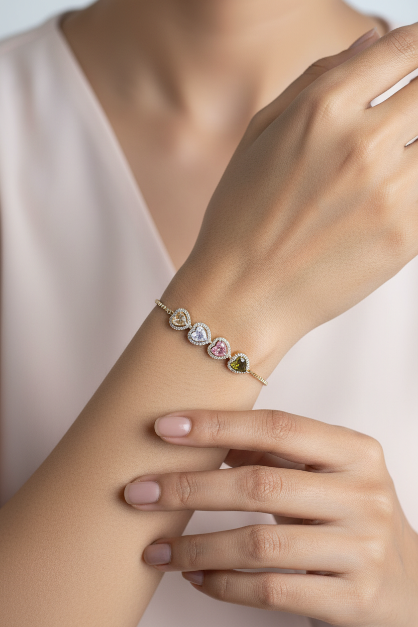 Multi Heart Anti Tarnish Tennis Bracelet