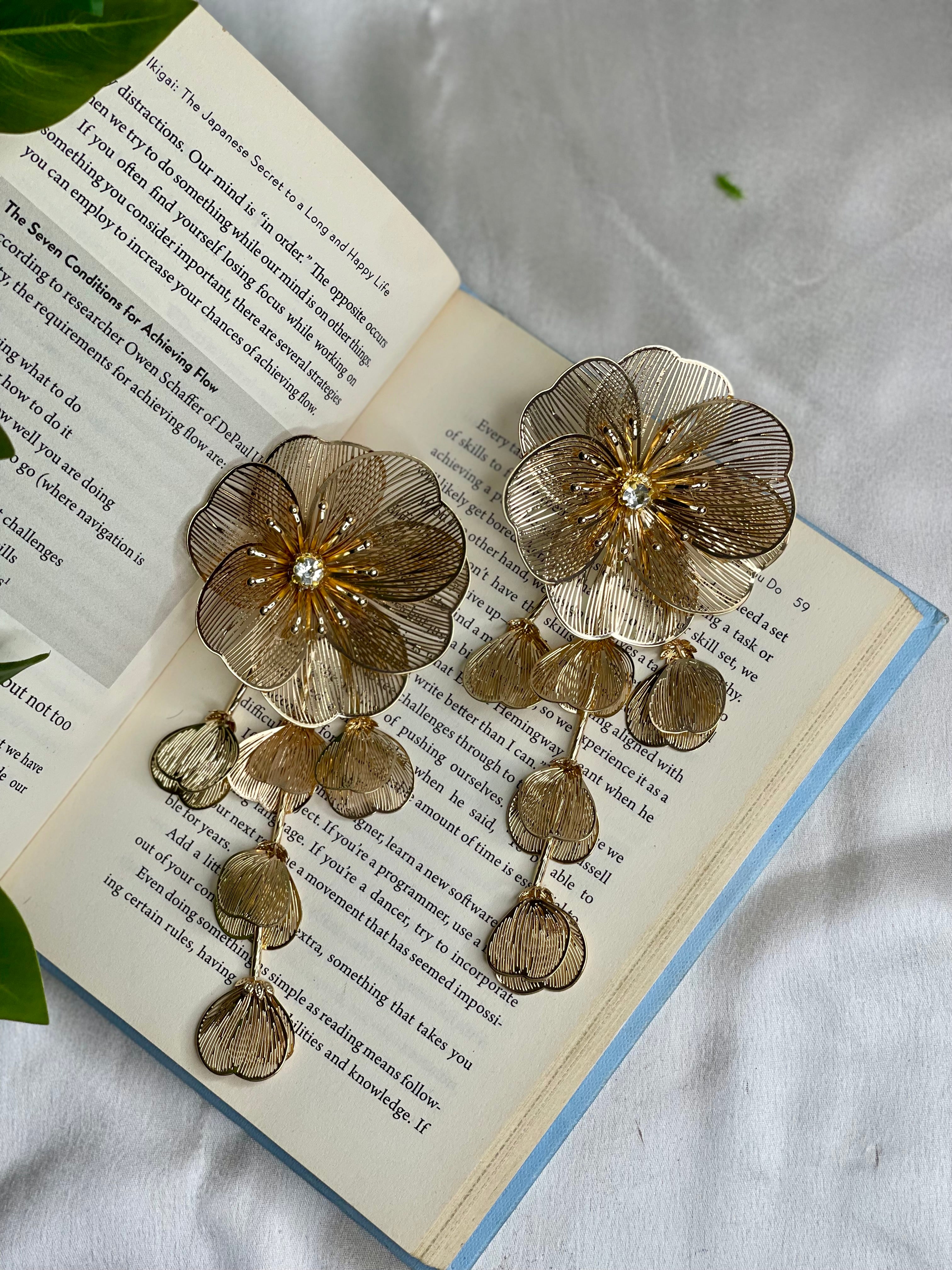 Golden Flower Statement Earrings
