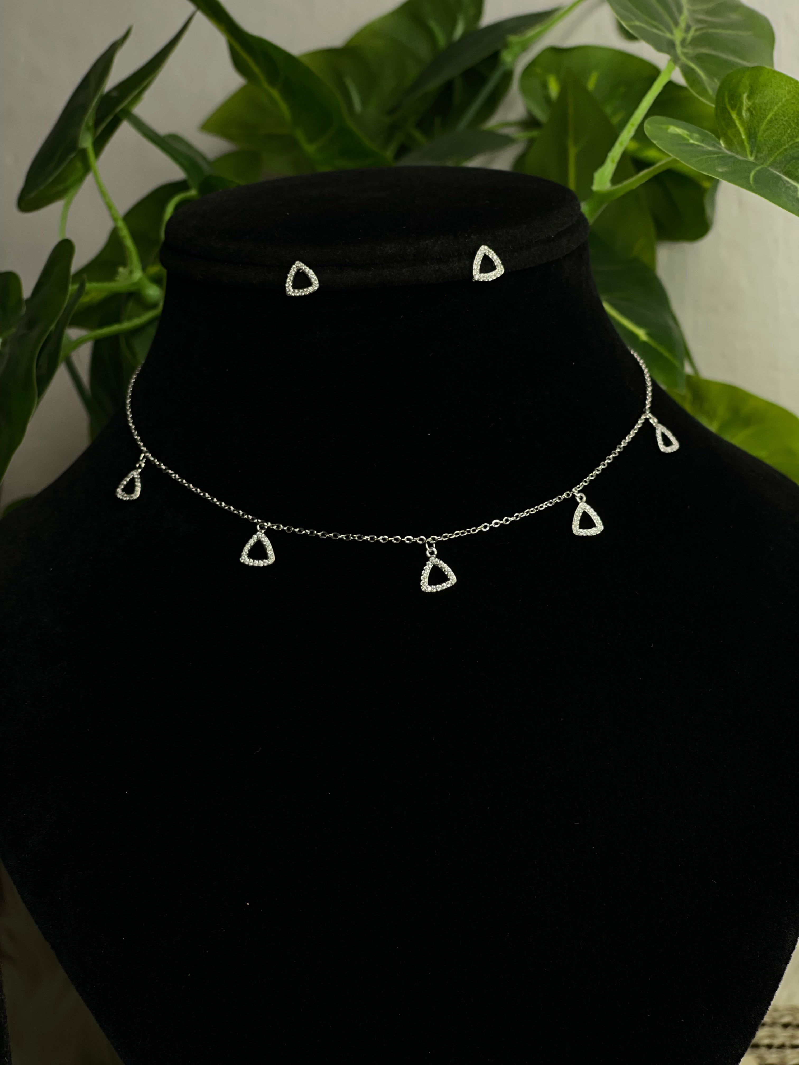 Triangle Charm Necklace & Earrings Set